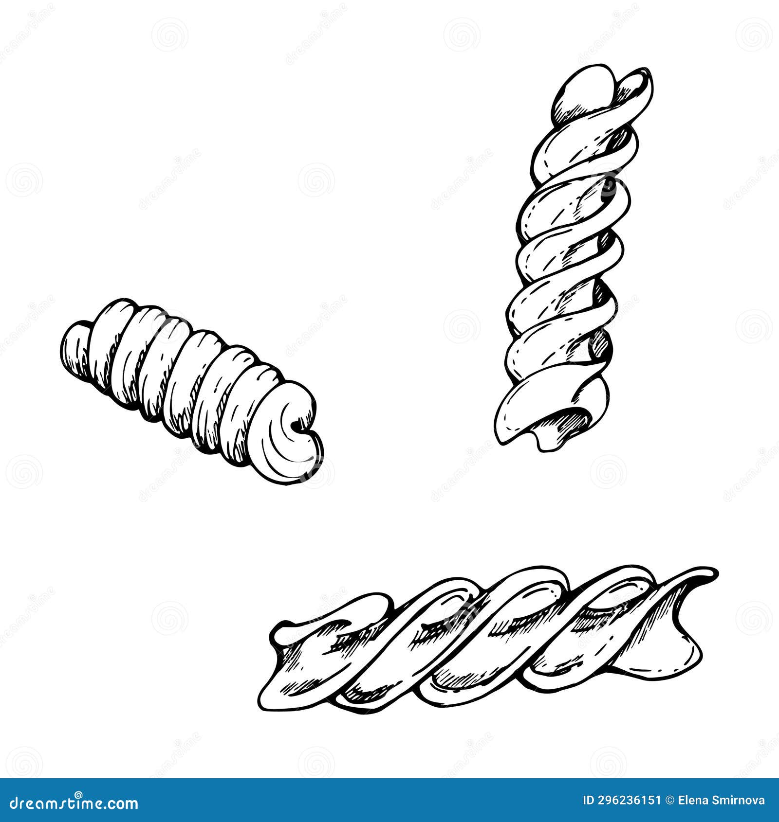 Hand Drawn Vector Ink Illustration. Types of Pasta Italian Cuisine