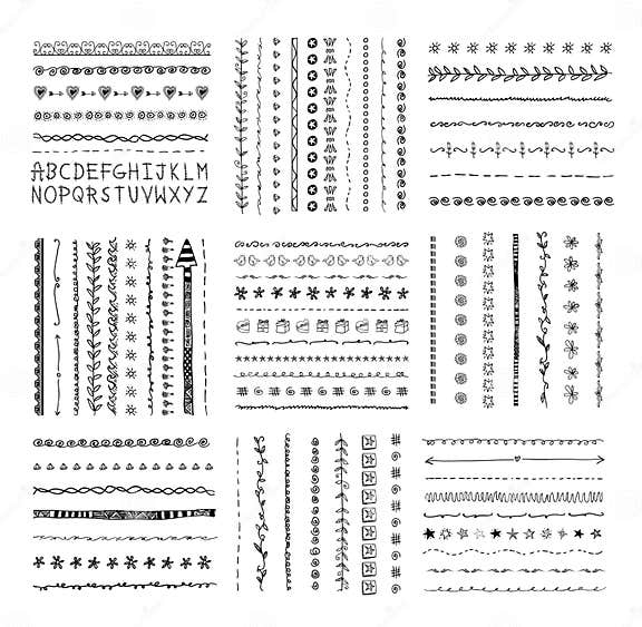 Hand-drawn Vector Line Border Set, Design Element Stock Vector ...