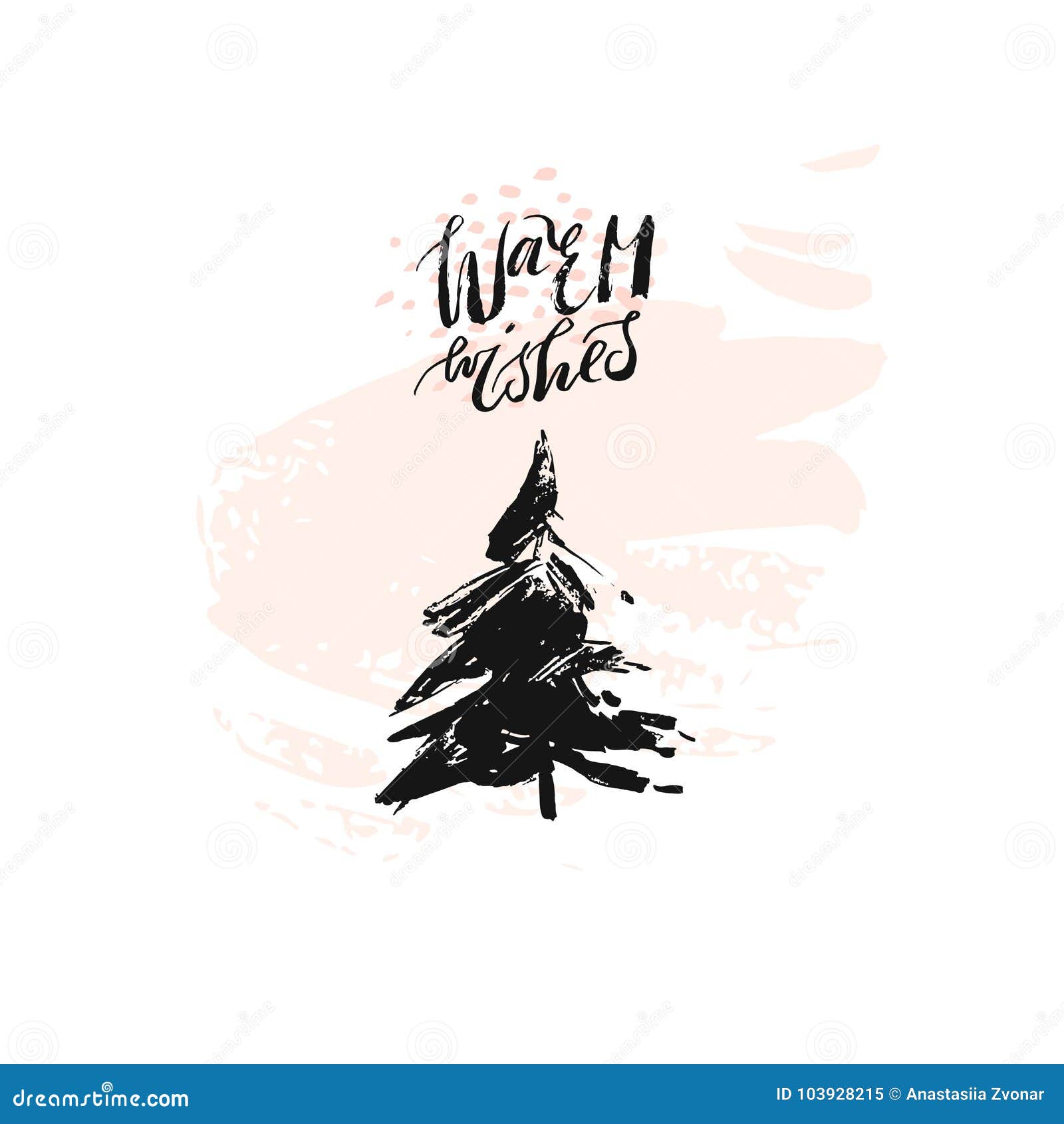 Hand drawn vector Merry Christmas rough freehand graphic greeting design element with handwritten modern calligraphy phase Warm Wishes in pastel colors isolated on white background.