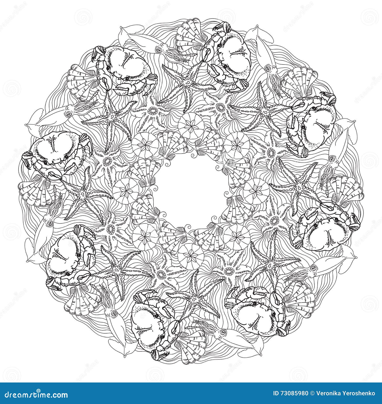 Download Hand Drawn Vector Ornamental Mandala For Coloring With Shells. Vector Illustration ...