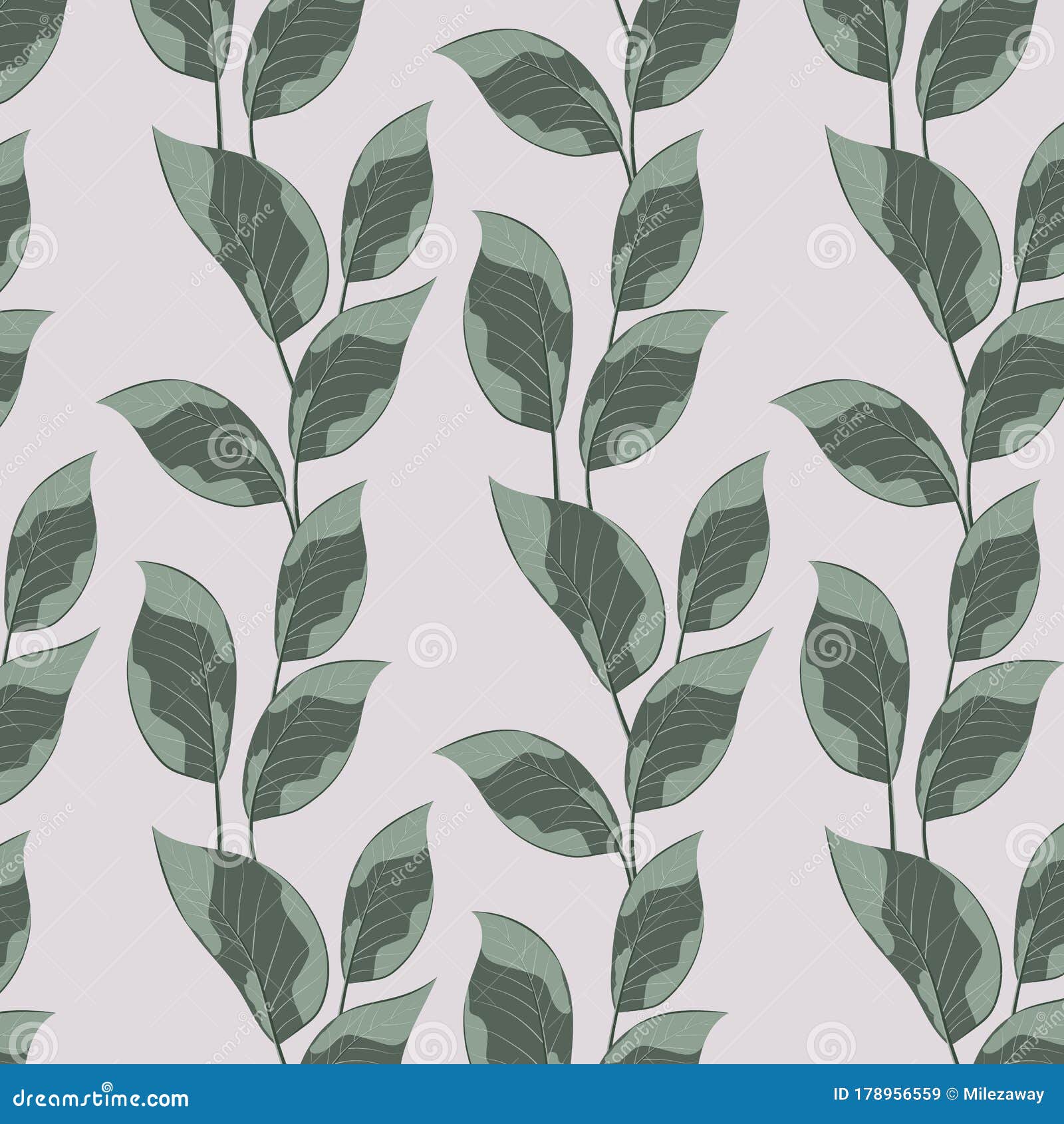 Hand Drawn Vector Pattern, Repeating Abstract Leaf Vine, Garland Styles