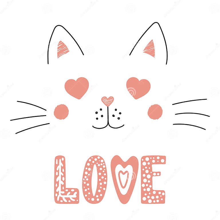 Cute Cat with Heart Shaped Eyes Stock Vector - Illustration of ...