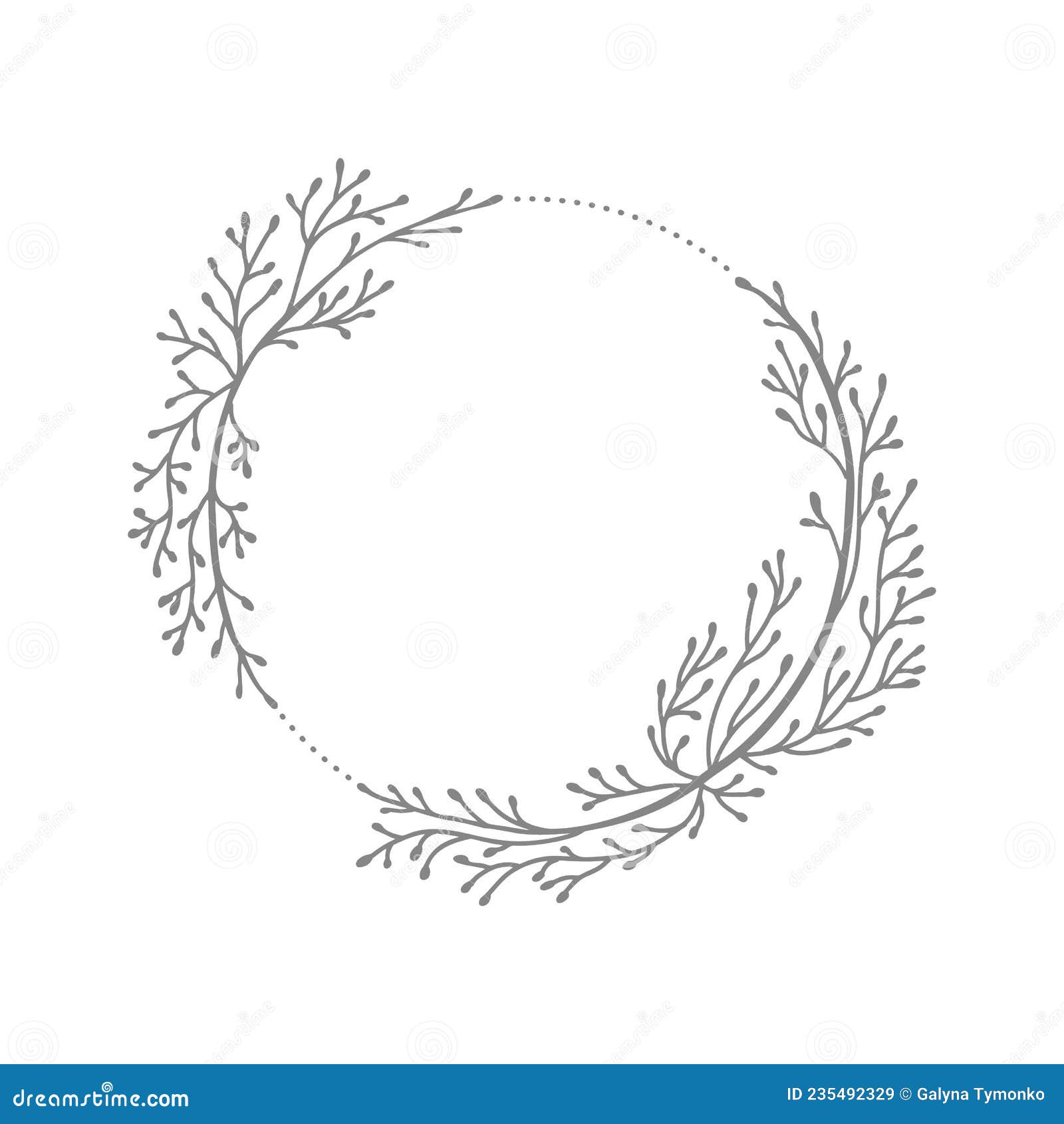 Hand Drawn Vector Round Frame Wedding. Floral Wreath with Leaves