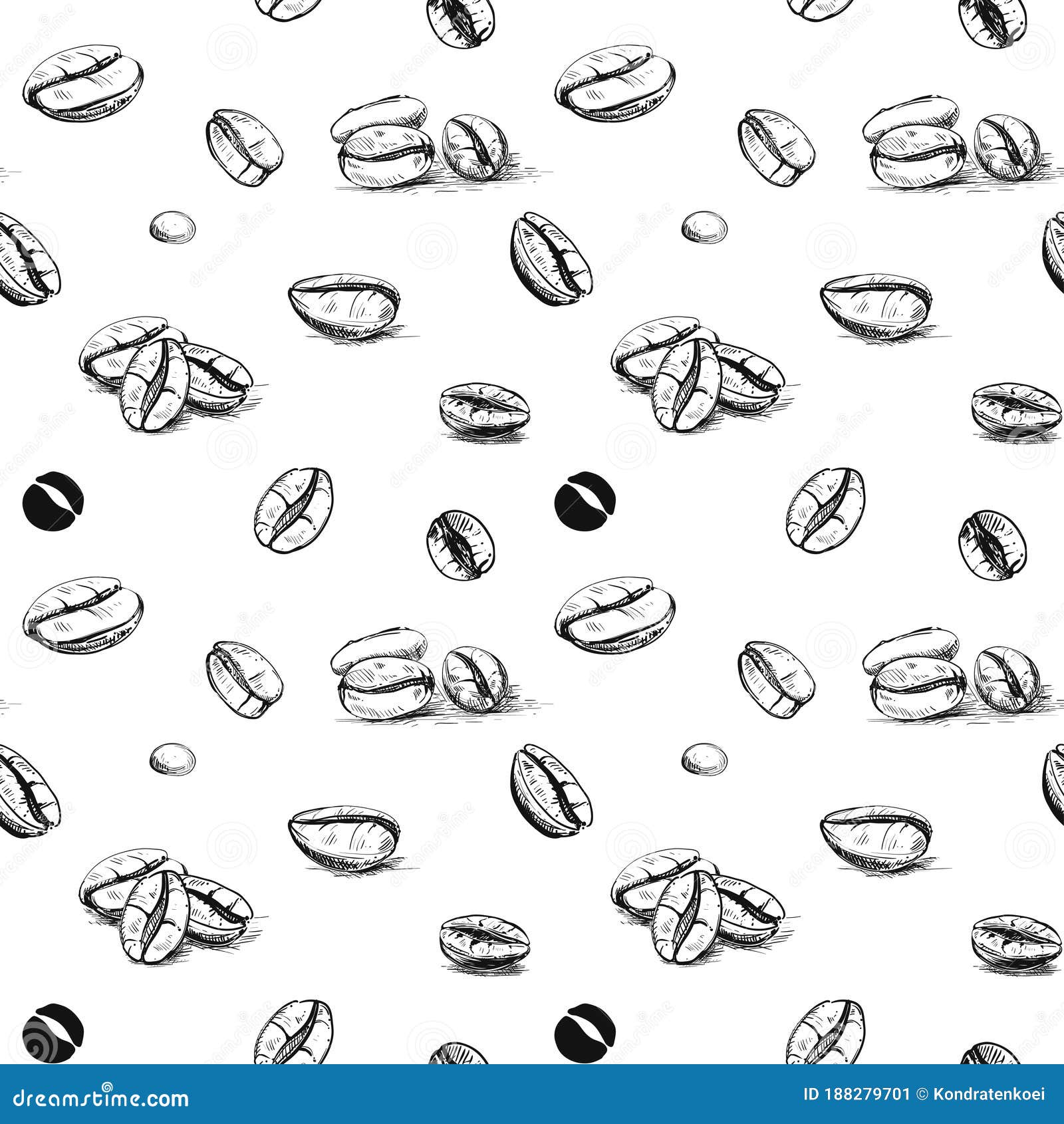 Hand Drawn Vector Seamless Pattern of Coffee Beans. Monochrome Image ...