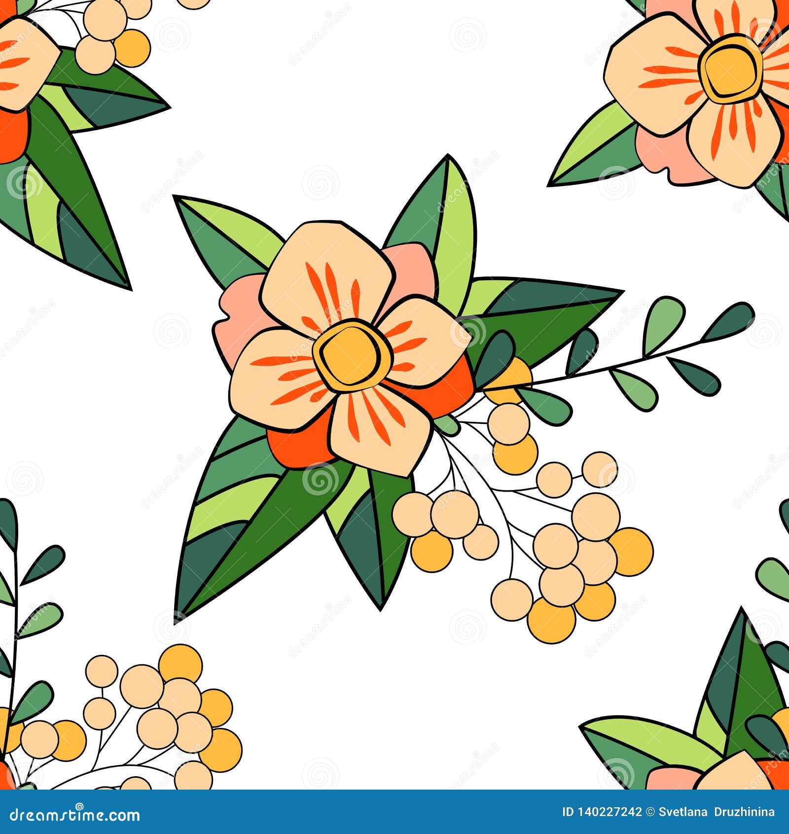 Hand Drawn Vector Seamless Pattern with Leaves and Branches. Can Be