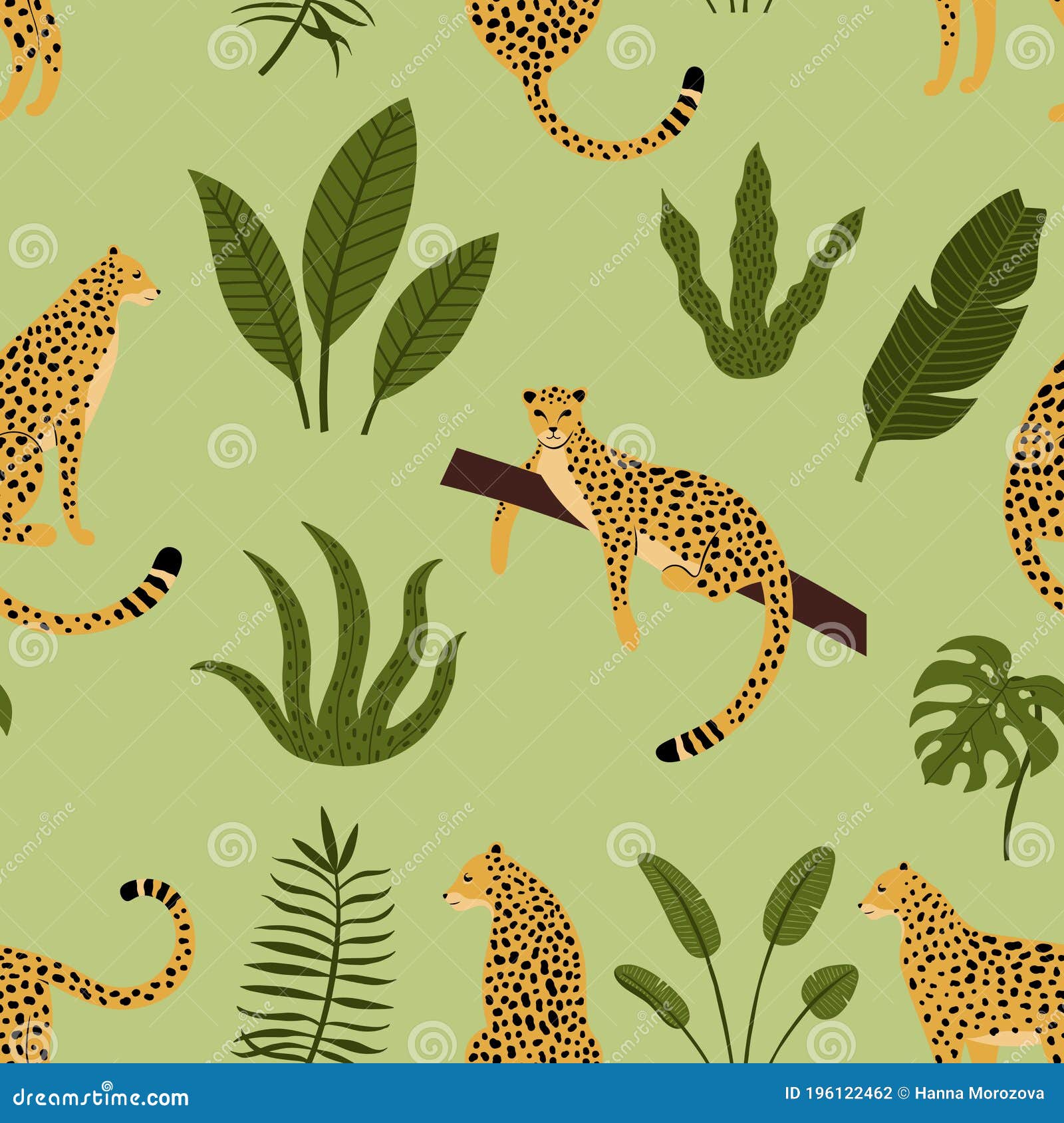Leopard Seamless Pattern with Tropical Leaves Stock Vector ...
