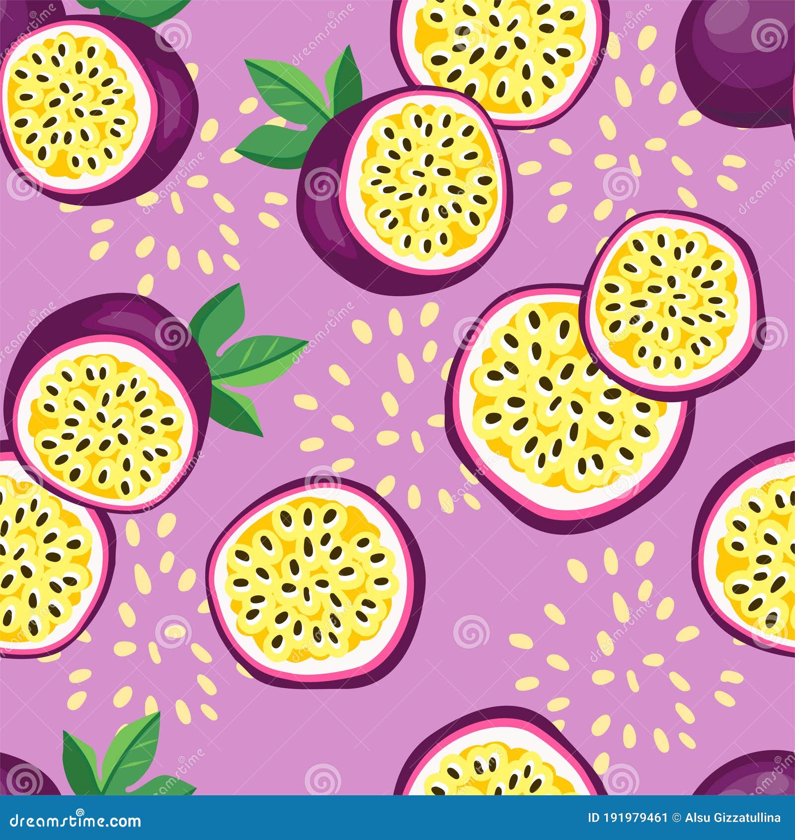 Hand Drawn Vector Seamless Pattern Passion Fruit. Print Design for