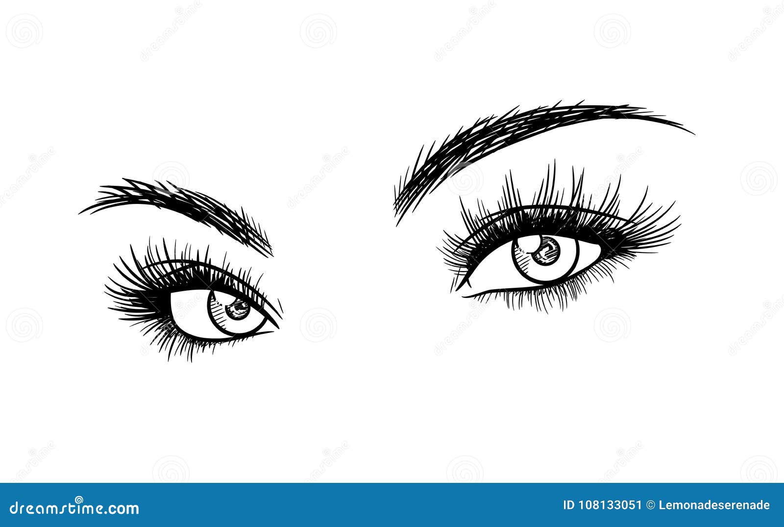 beautiful woman eyes with eyelash extensions sketch