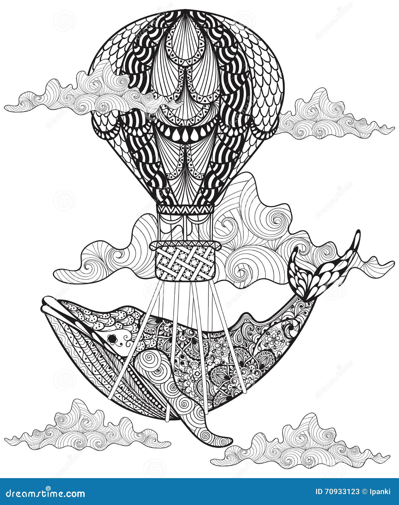 Download Hand Drawn Vector Whale Flying With Artistic Air Balloon ...