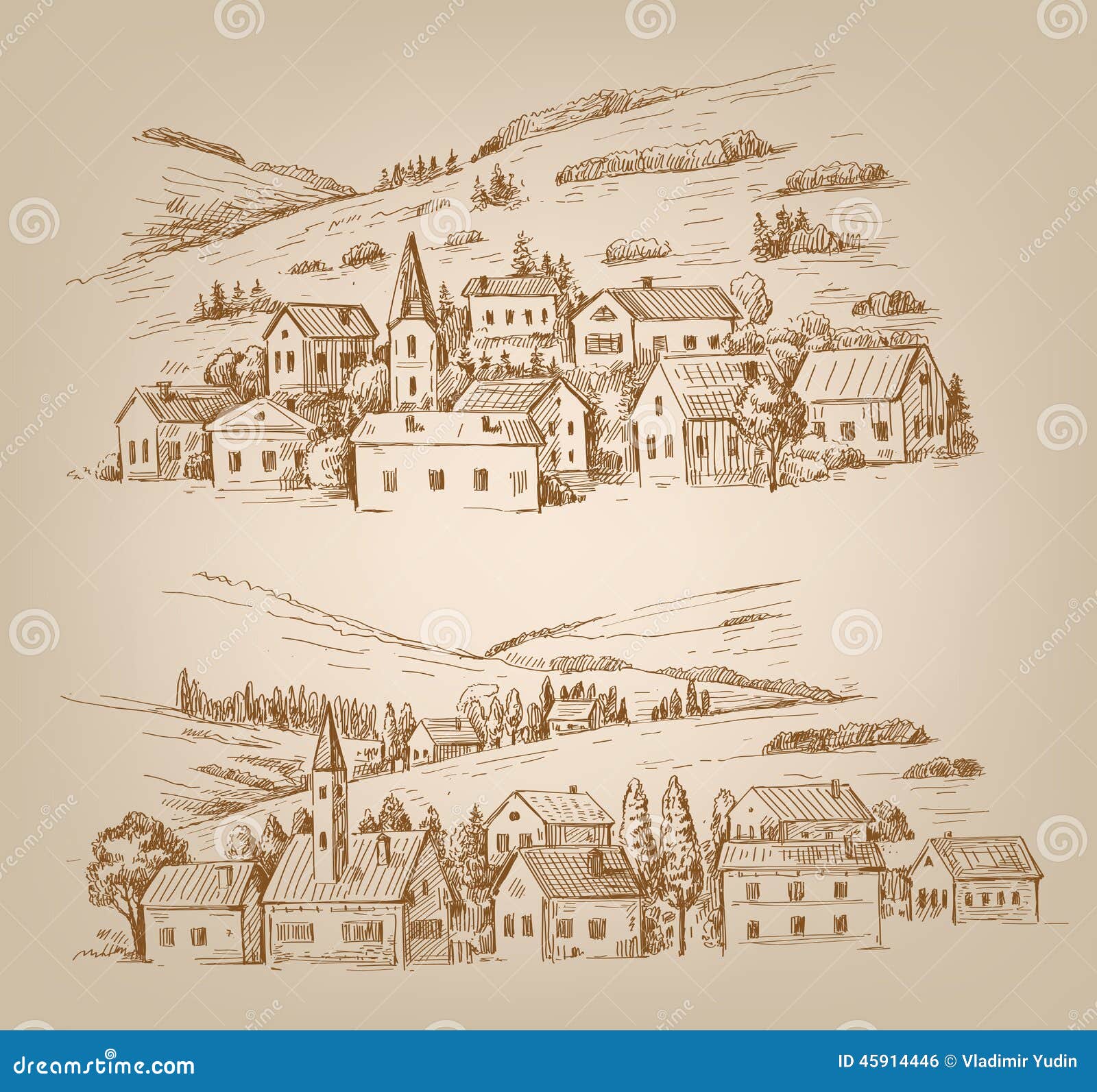 hand drawn village