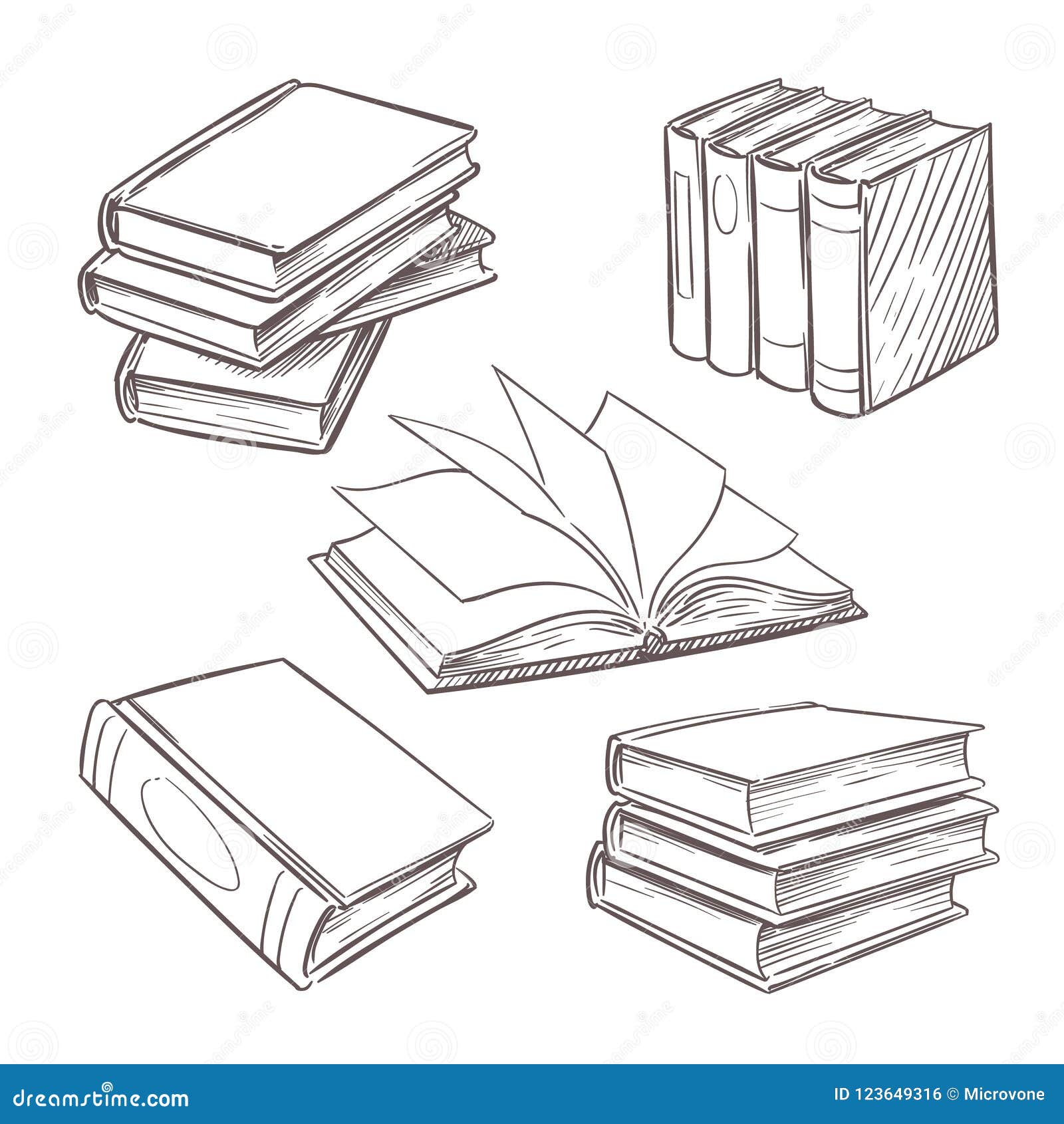 Sketch books. Vintage hand drawing pile of book. Library literature  education symbols Stock Vector by ©luisvv 328545324