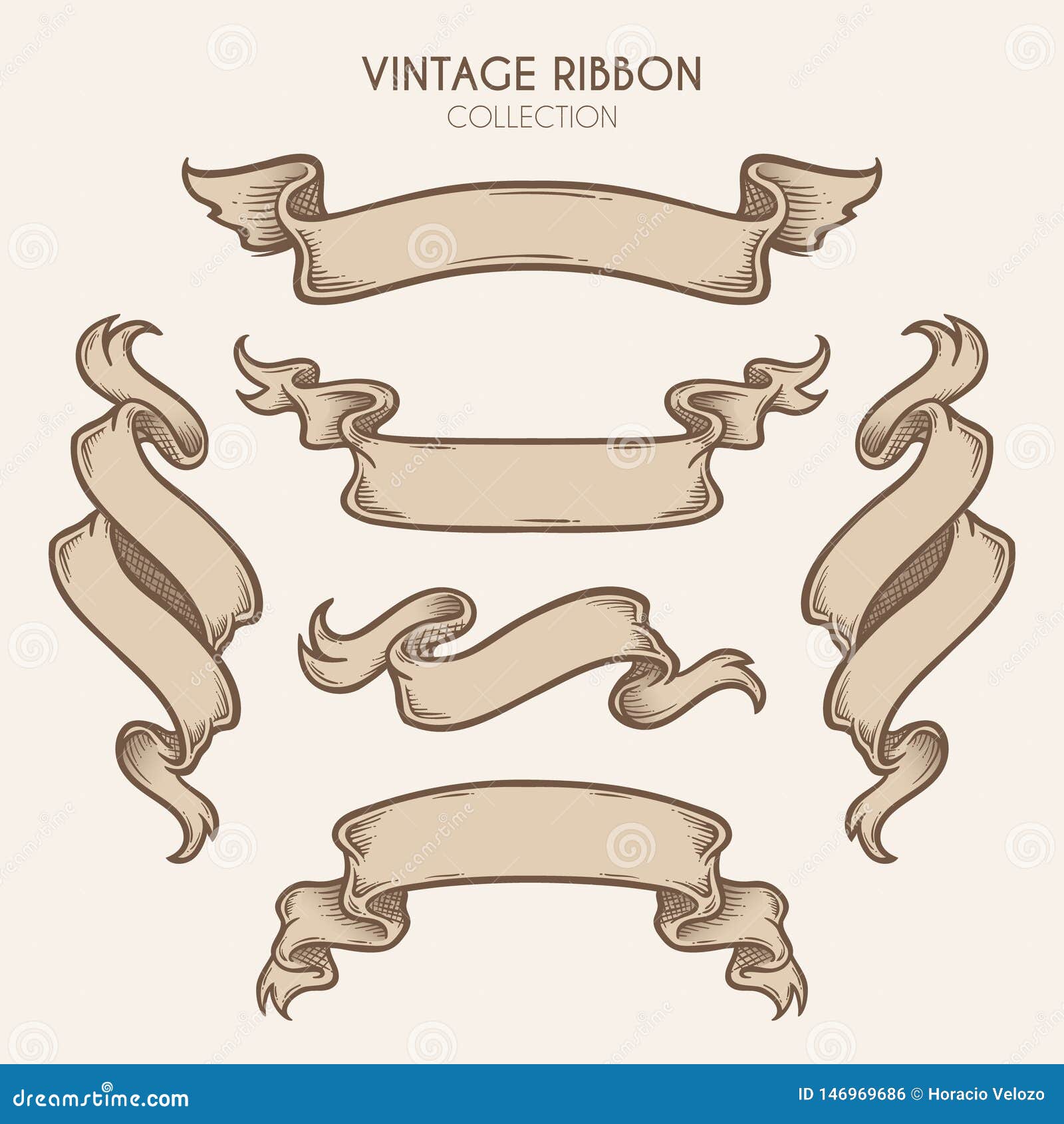 Hand Drawn Vintage Ribbon Collection Stock Vector - Illustration of banner,  sketch: 146969686