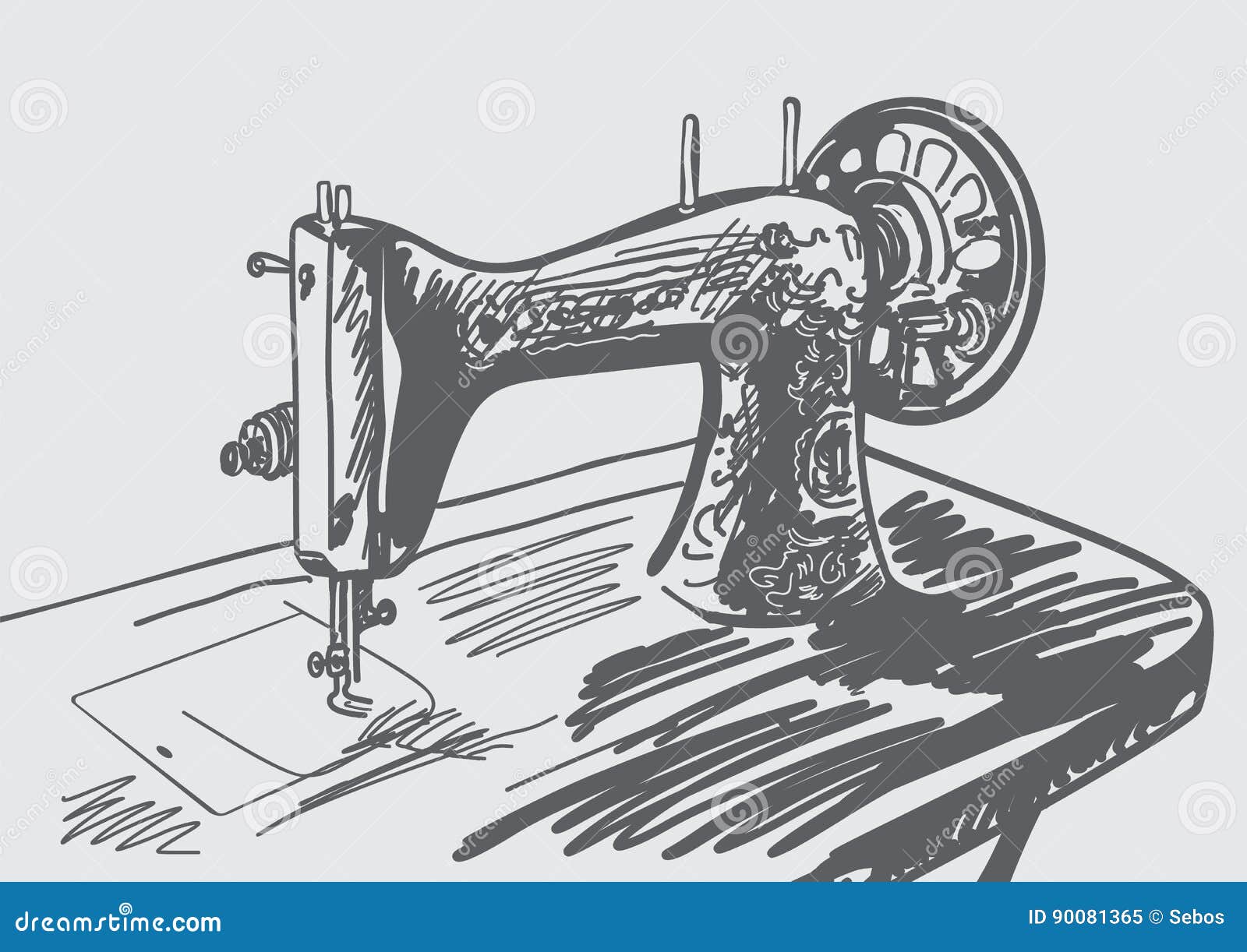 Hand Drawn Vintage Sewing Machine Stock Illustration - Illustration of