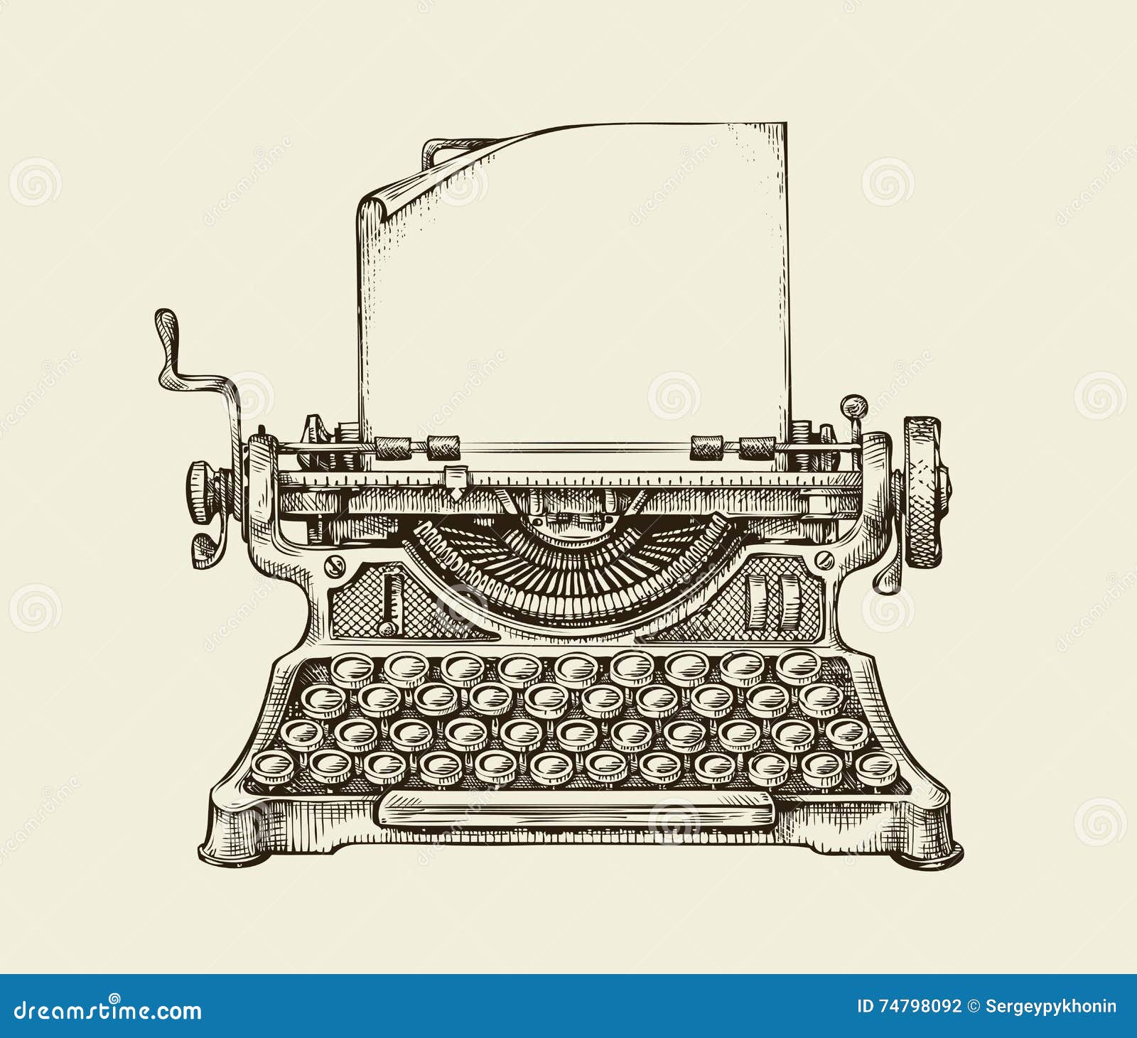 hand drawn vintage typewriter. sketch publishing.  