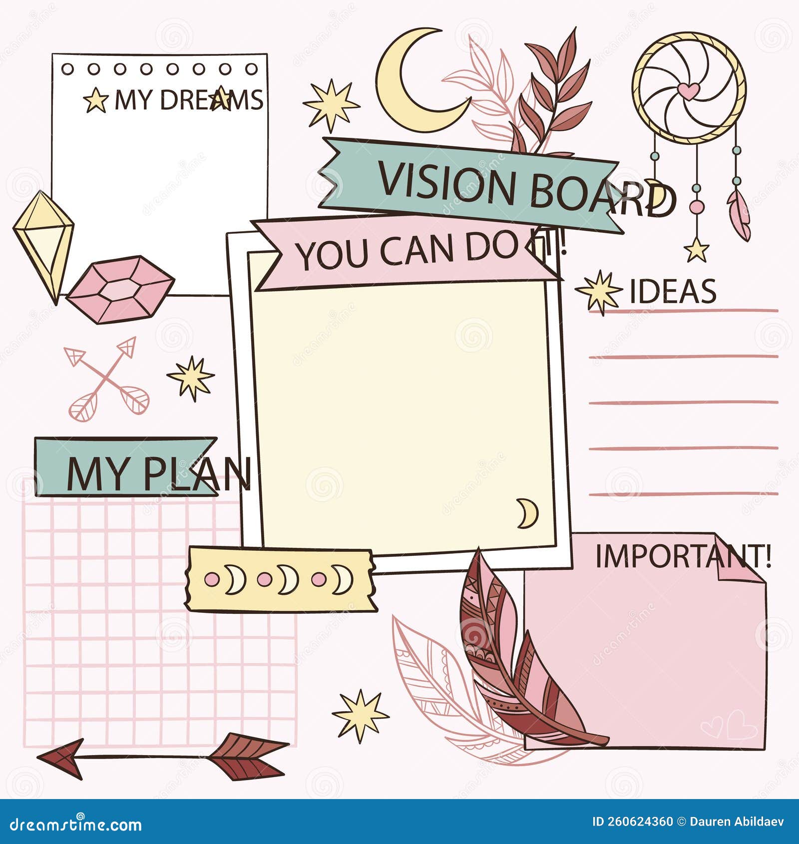 Hand Drawn Vision Board Vector Illustration. Stock Illustration ...