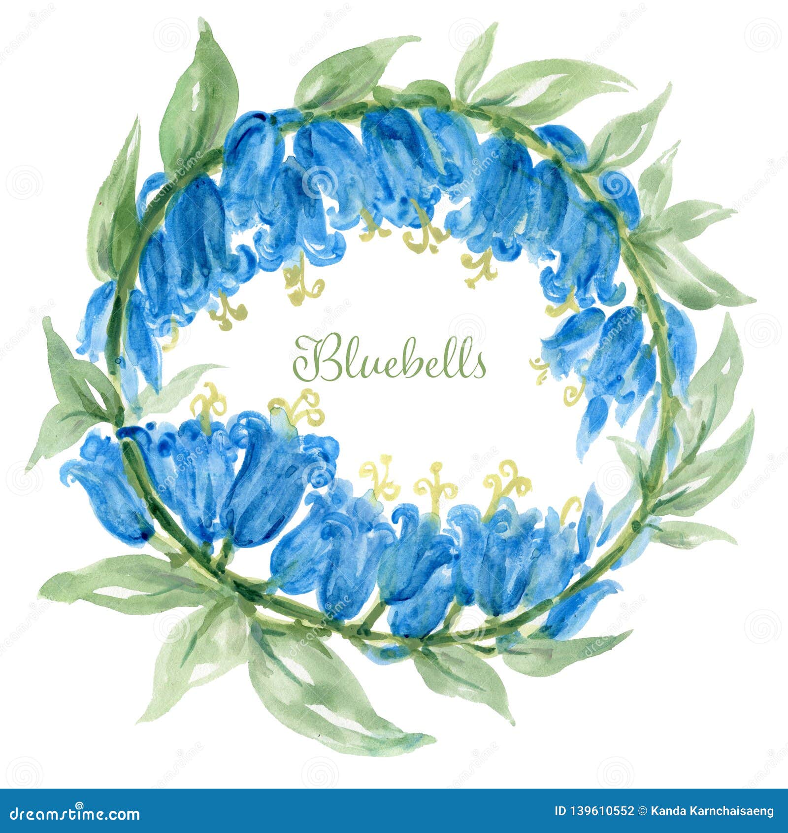 Bluebell flowers set. Floral plants with blue blooms. Botanical