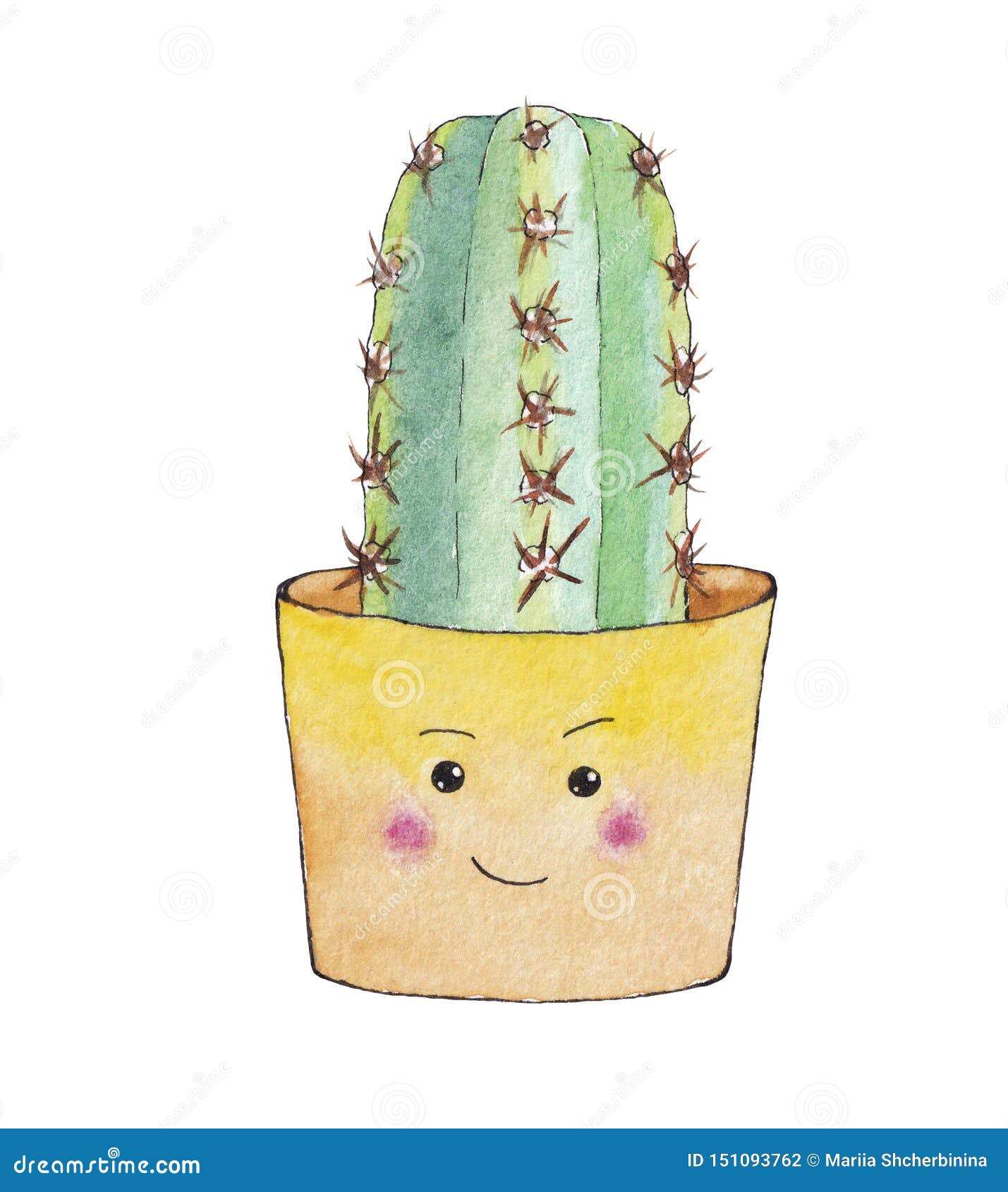 Download Hand Drawn Watercolor Cute Cactus Stock Photo - Image of ...