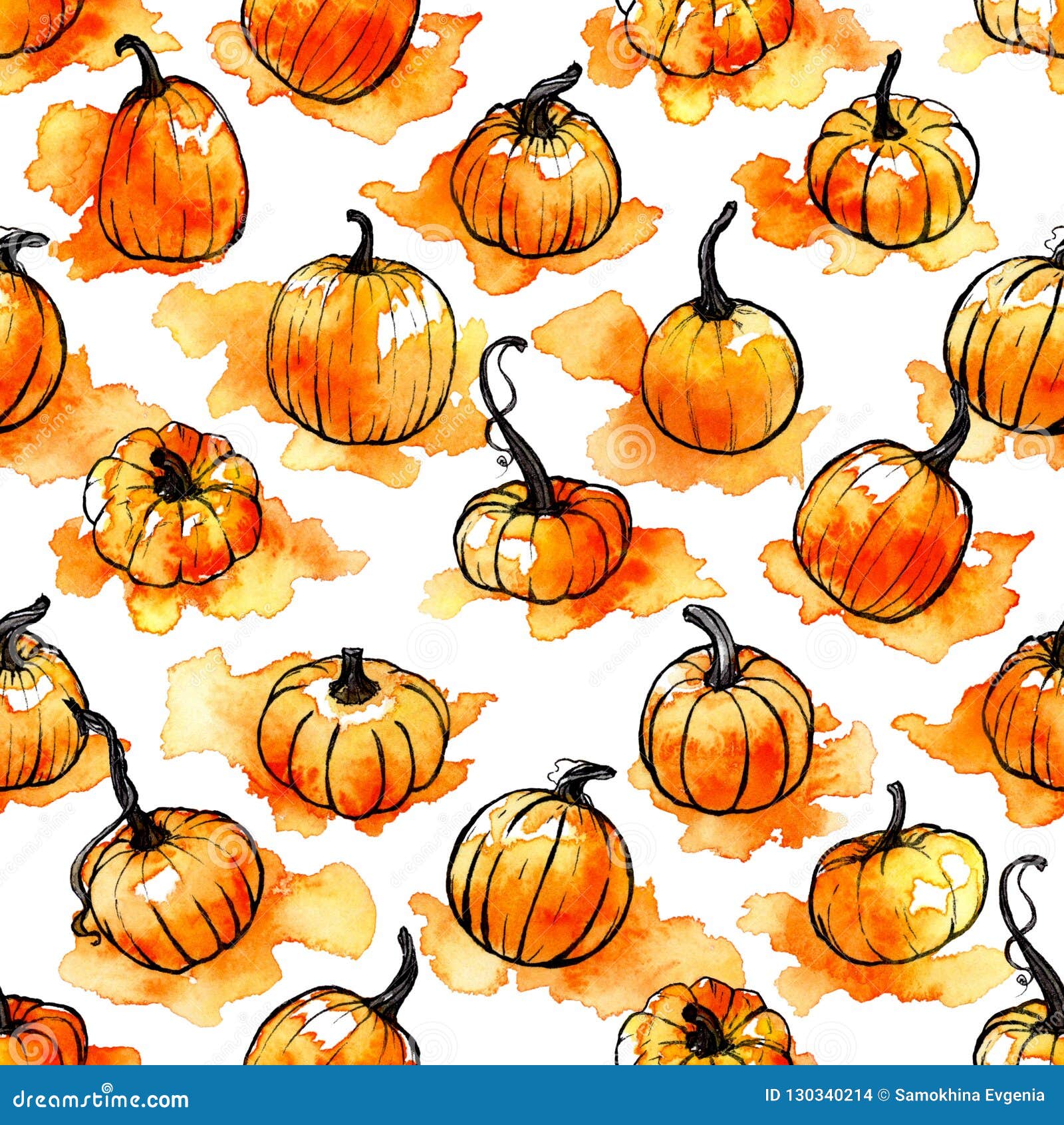 Download Hand Drawn Watercolor Halloween Seamless Pattern With Pampkin Isolated On White Background Stock Illustration Illustration Of Halloween Illustrations 130340214