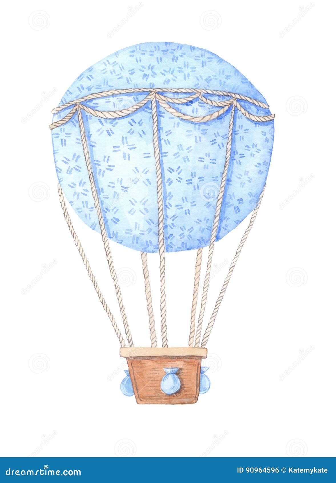 hand drawn watercolor  - hot air balloon in the sky.