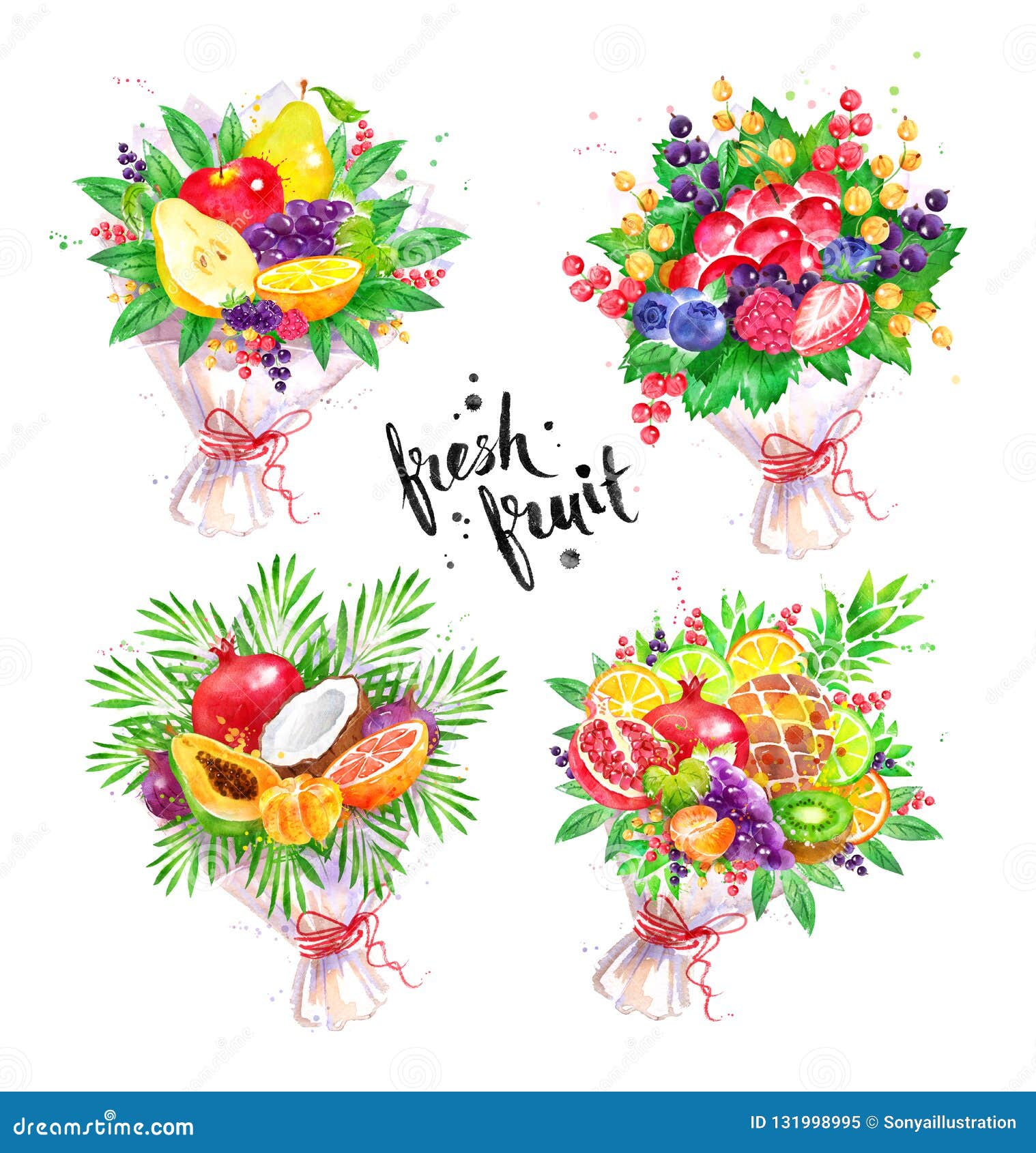 Download Watercolor Set Of Fresh Fruit Bouquet Stock Illustration ...
