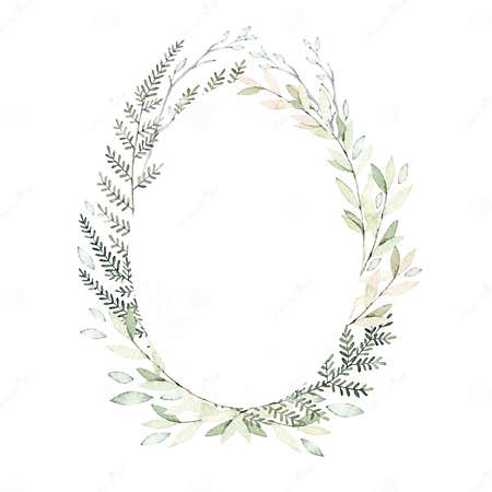 Hand Drawn Watercolor Illustrations. Spring Laurel Wreath with B Stock ...