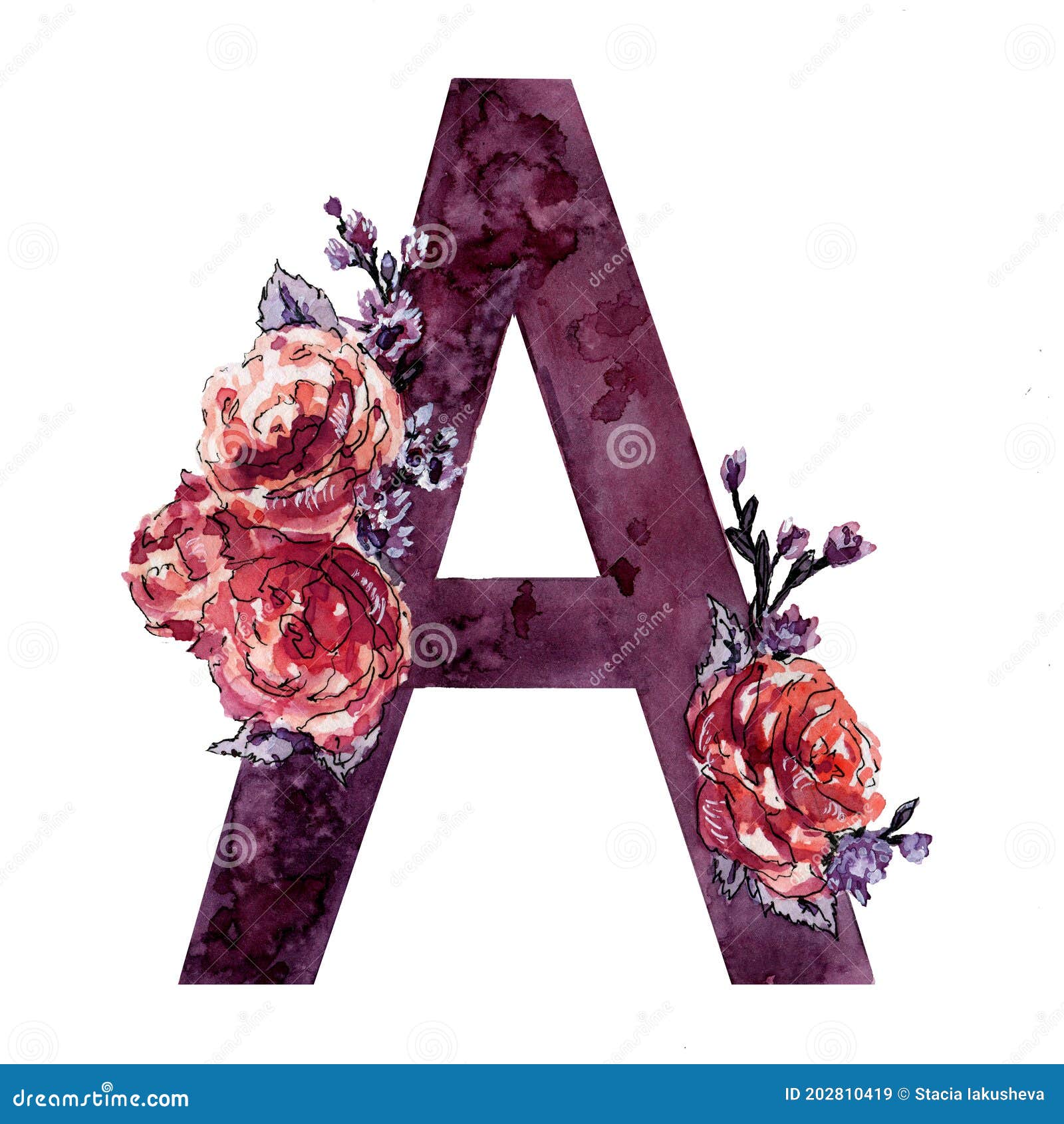hand drawn watercolor monogram a