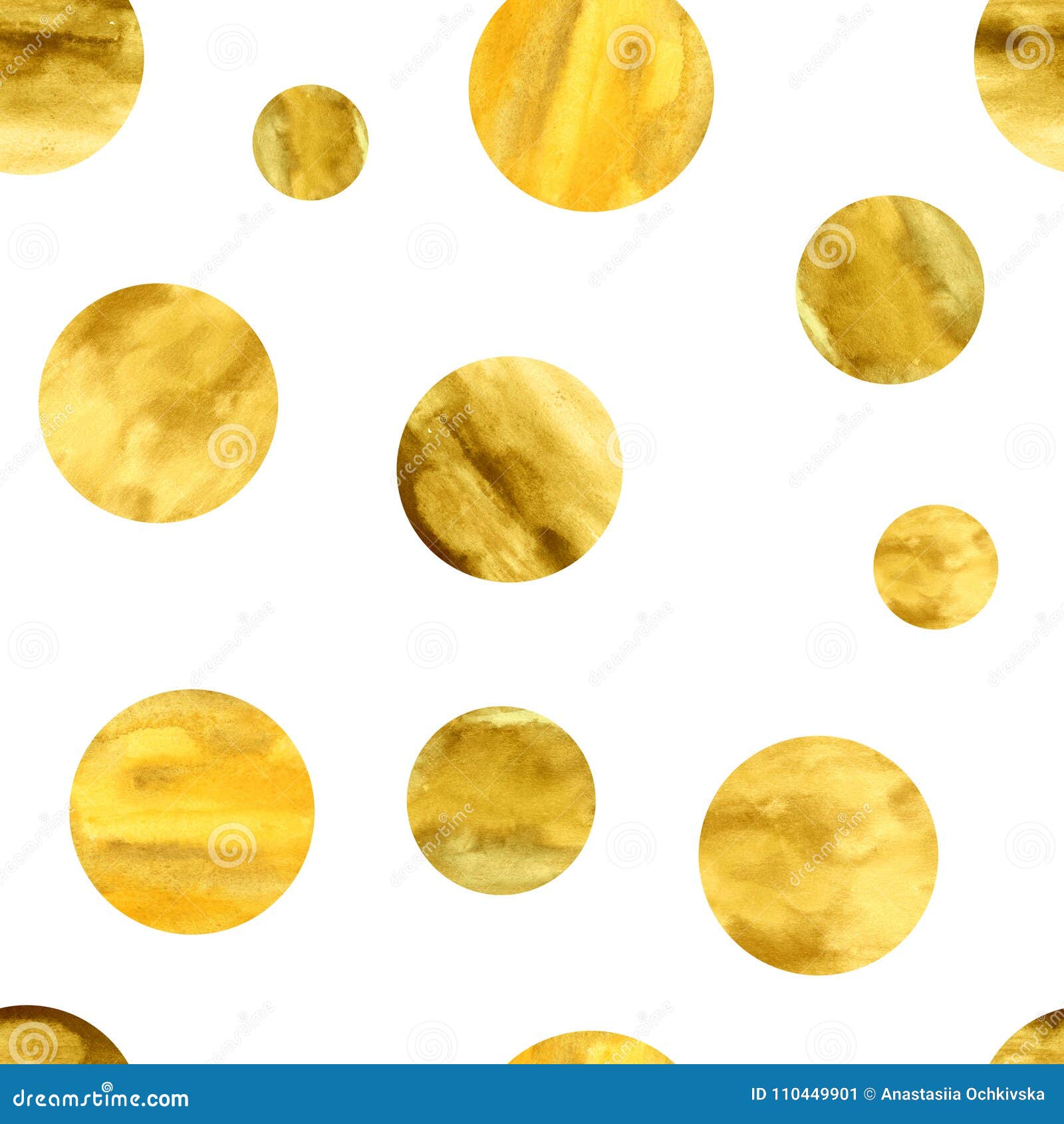 Hand-drawn Watercolor Seamless Pattern with Golden Hand-drawn Circles ...