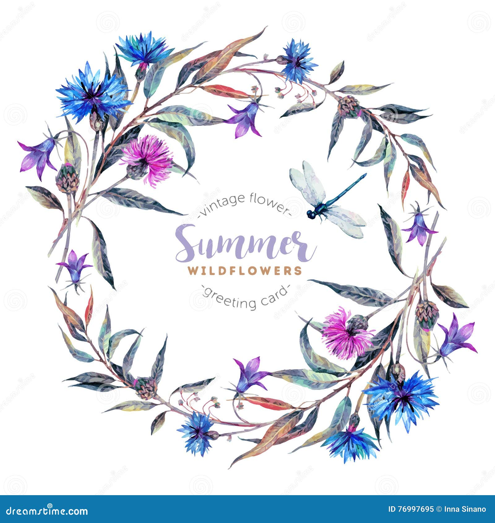 Hand Drawn Watercolor Wildflower Wreath Stock Vector - Illustration of