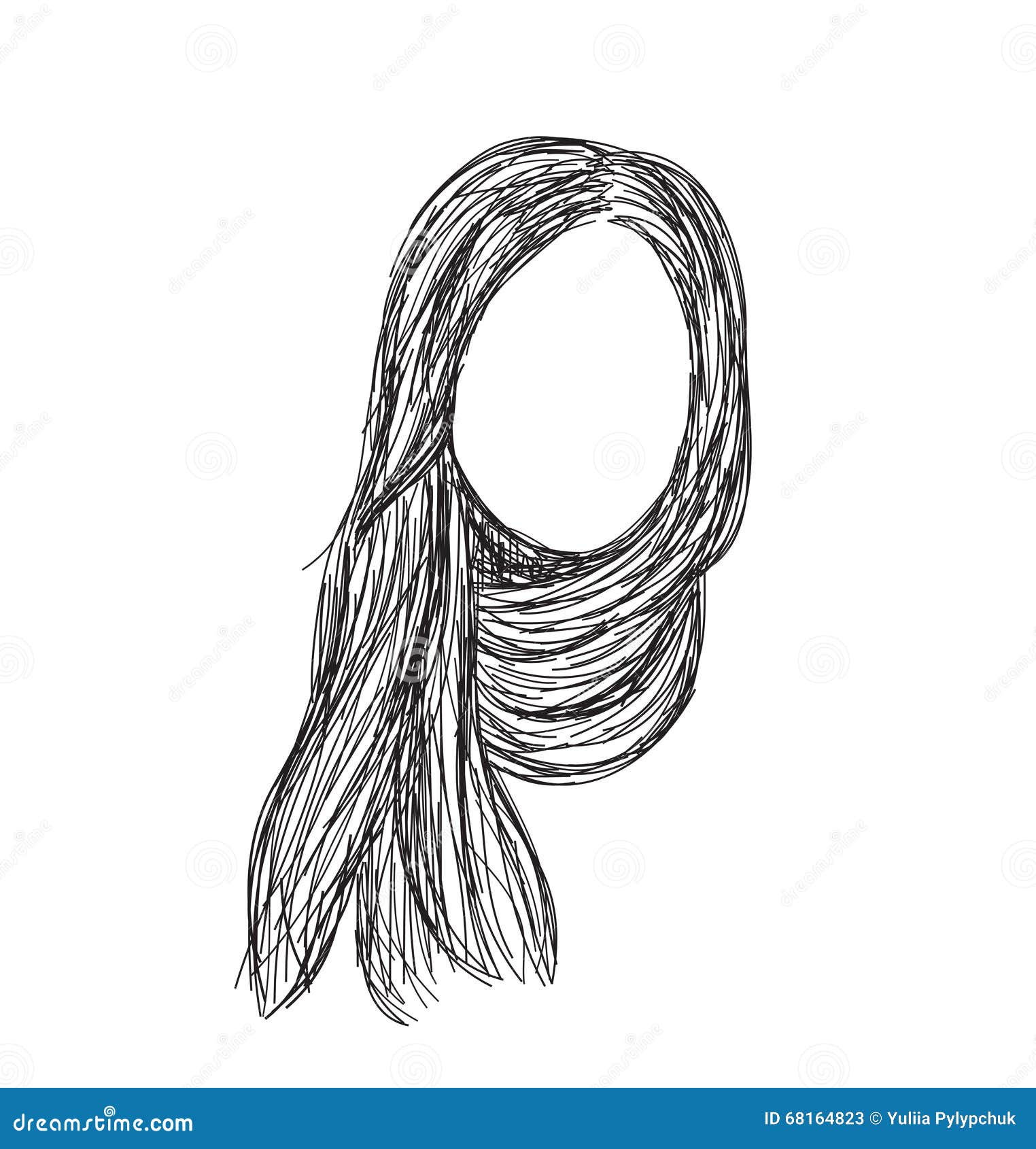 Hand Drawn Wig. Hair Sketch. Stock Vector Illustration of model