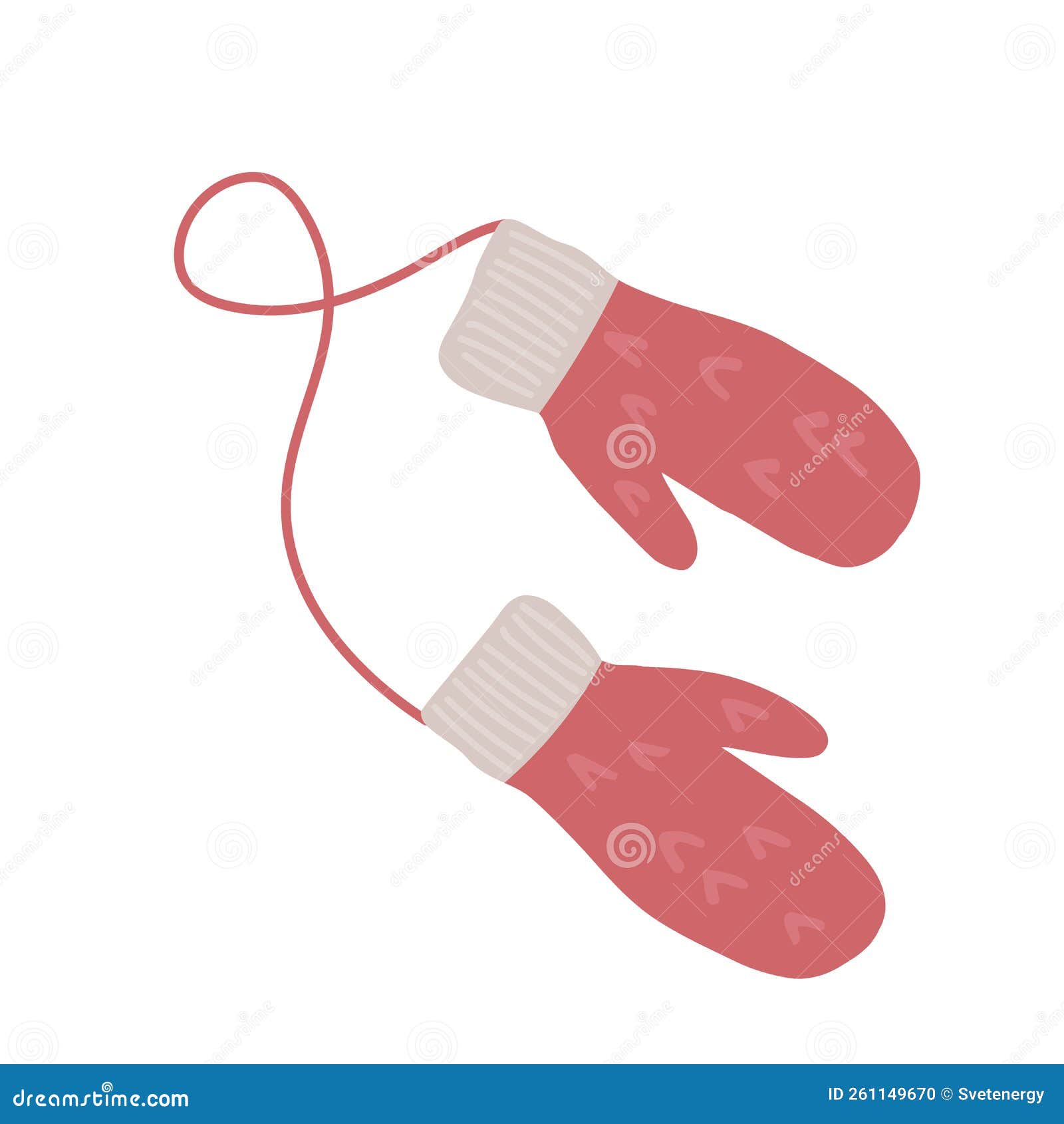 Hand Drawn Winter Red Mittens on a White Background. Stock Illustration