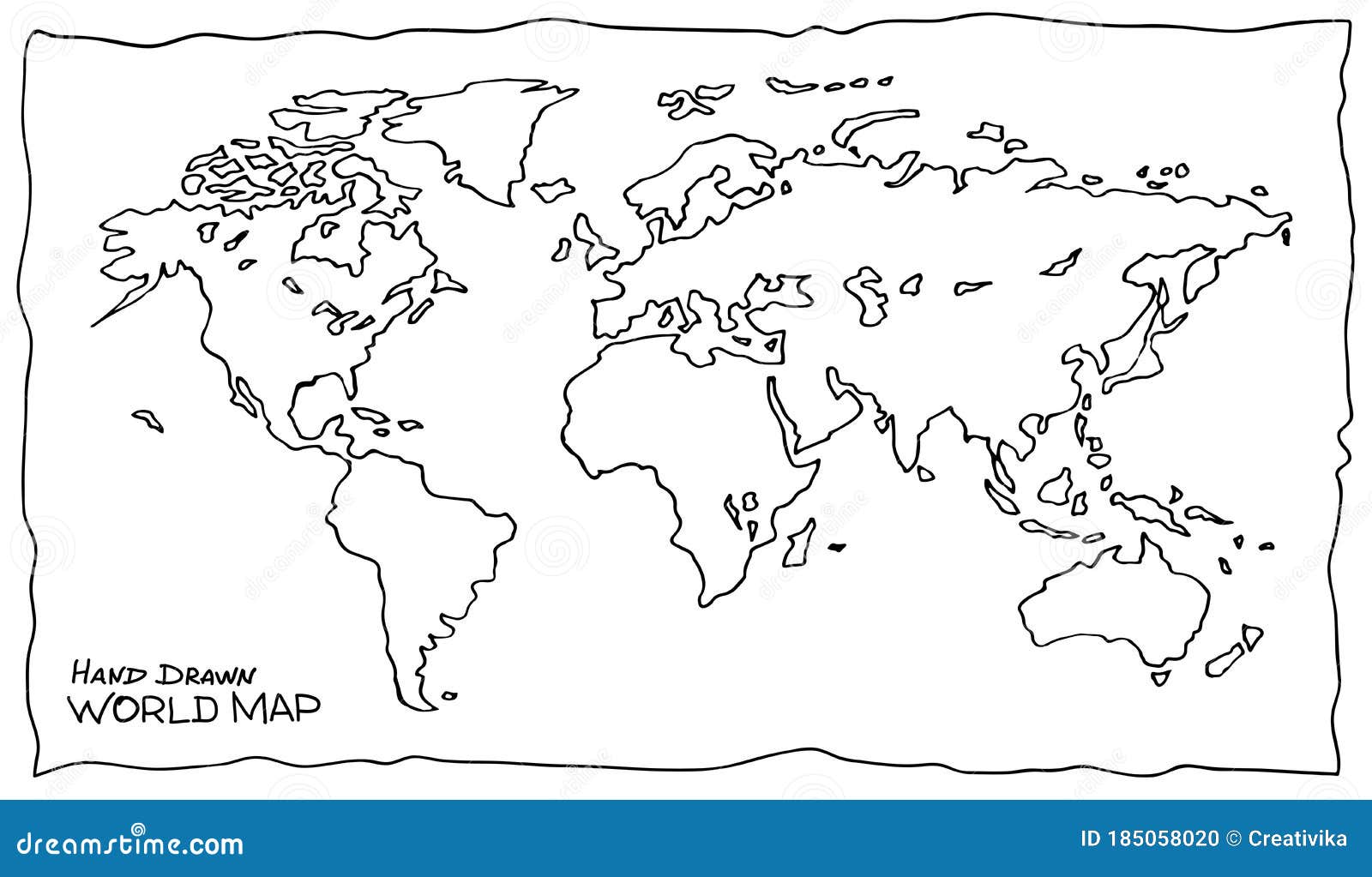 Hand Drawn World Map Drawing By Pencil Stock Vector