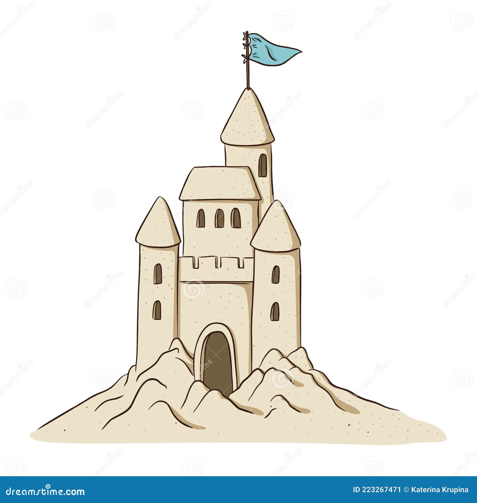sand castle / cartoon vector and illustration, black and white, hand drawn,  sketch style, isolated on white background. Stock Vector | Adobe Stock