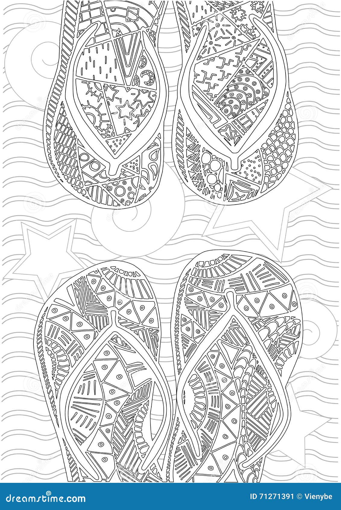 Hand Drawn Zentangle of Flip Flops for Coloring Book Stock Vector ...