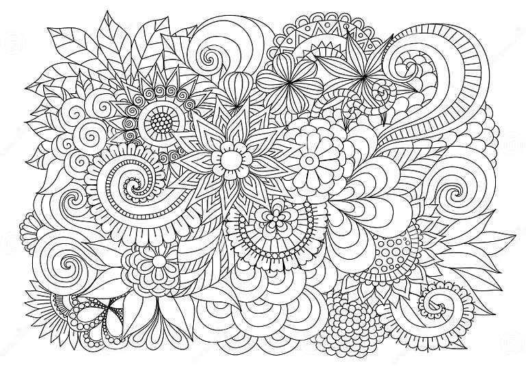 Hand Drawn Zentangle Floral Background for Coloring Page Stock Vector ...