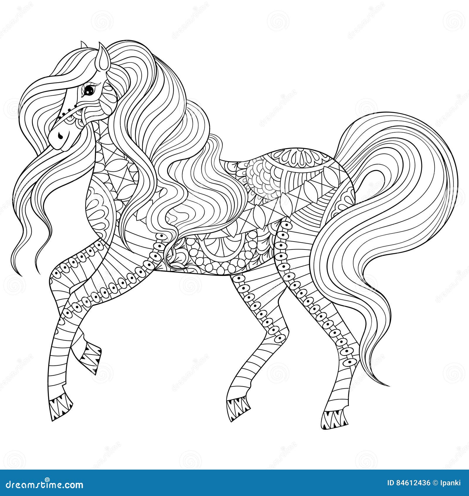 Hand drawn zentangle horse for adult coloring page art therapy greeting card decoration element