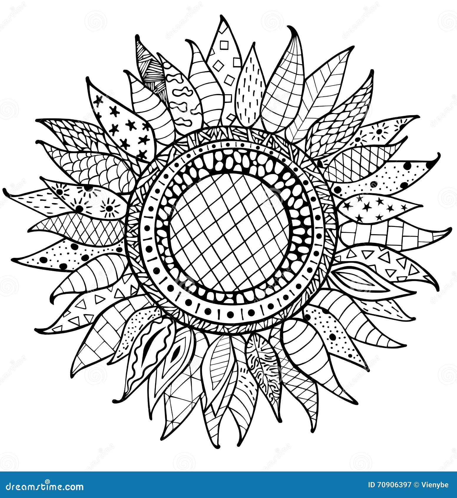 Hand Drawn Zentangle Sunflowers Ornament For Coloring Book ...
