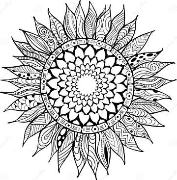 Hand Drawn Zentangle Sunflowers Ornament for Coloring Book Stock Vector ...