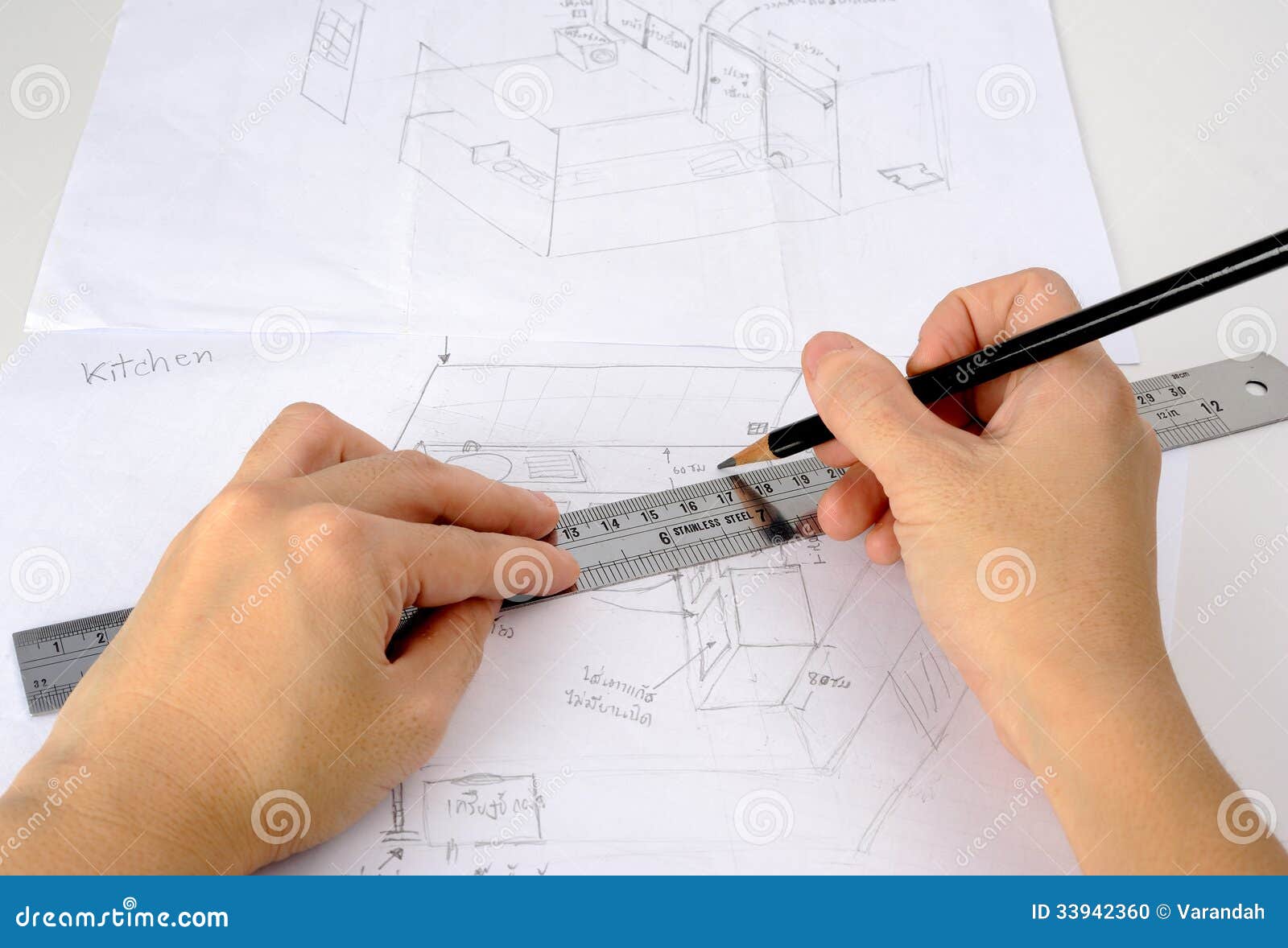 Drawing by a Ruler with Hand Stock Image - Image of assess, artist: 29676903