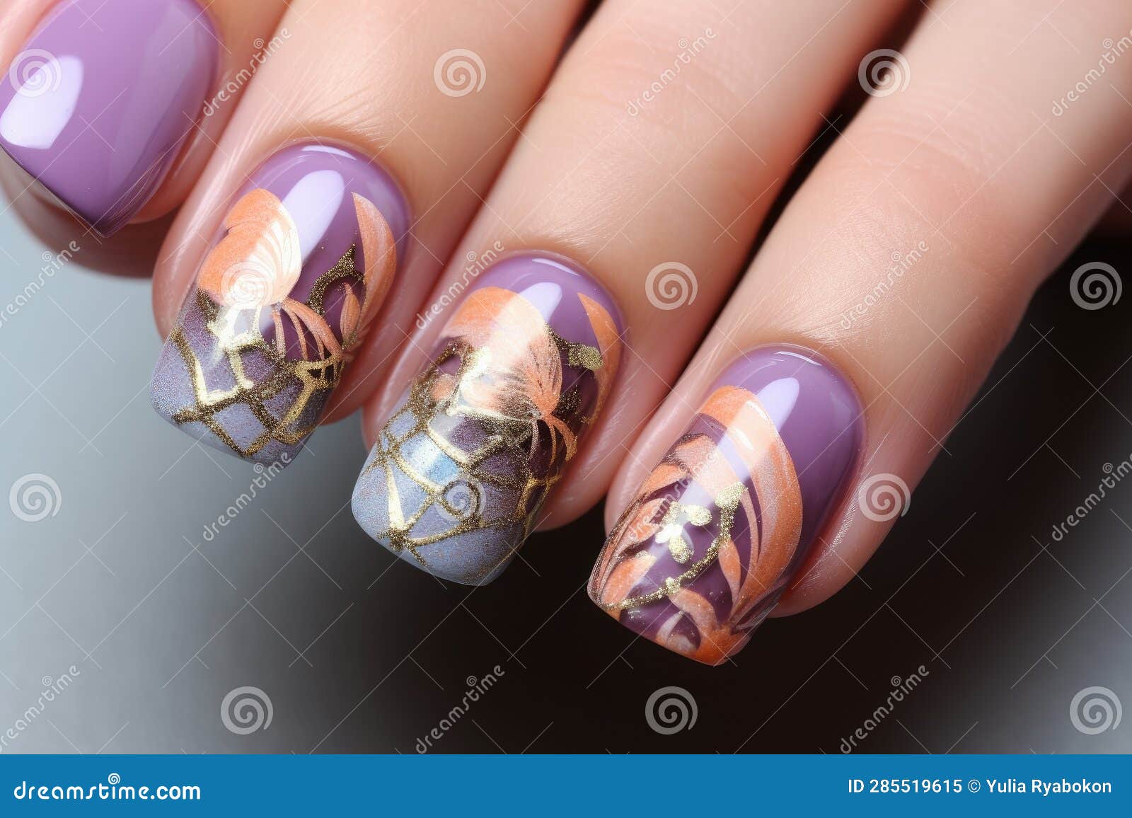 Hand Dream Catcher Manicure Nails. Generate Ai Stock Illustration