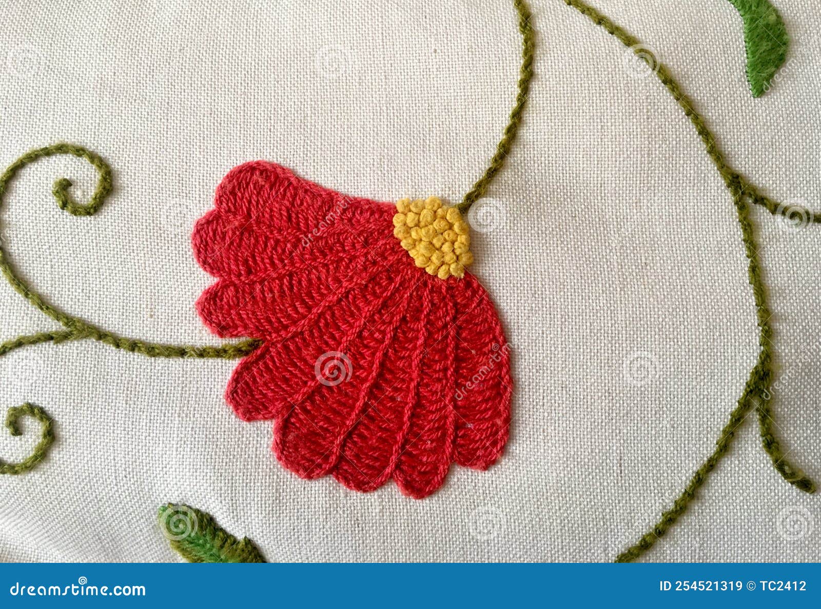 Handembroidered Flowers on a White Cloth Stock Image Image of design