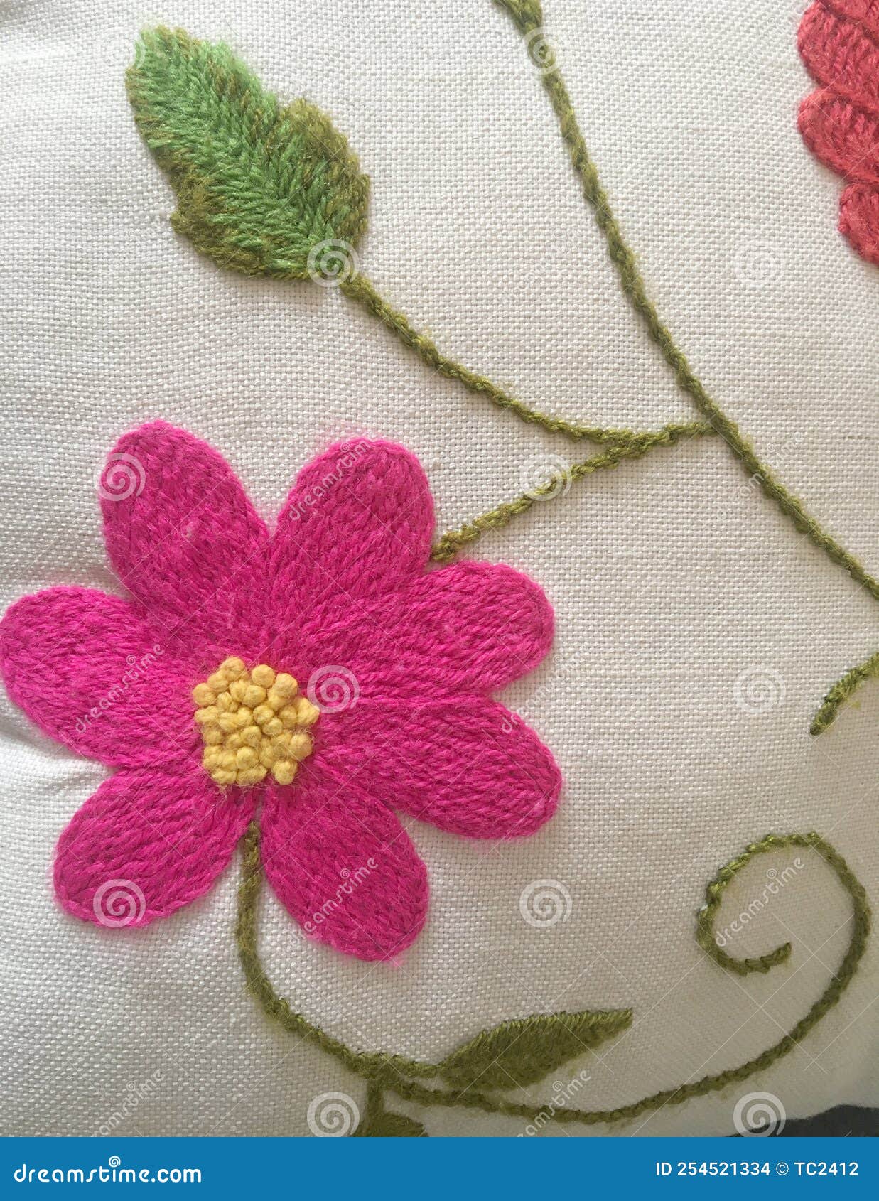 Handembroidered Flowers on a White Cloth Stock Photo Image of close