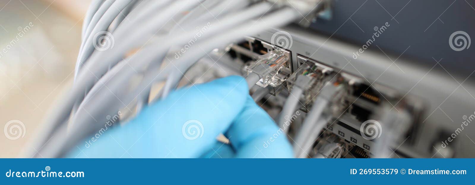 hand of it engineer technician with lot of internet network cable in wireless system of server room