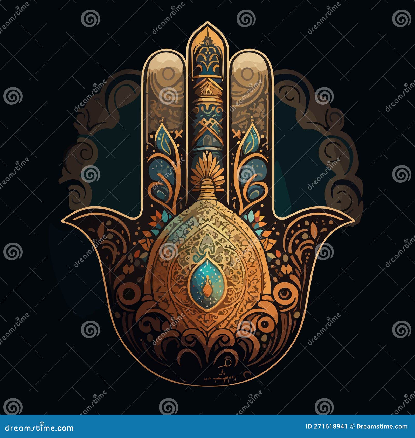 Hand of Fatima Vector Illustration, Moroccan Iconic Khamssa Hand Drawn ...