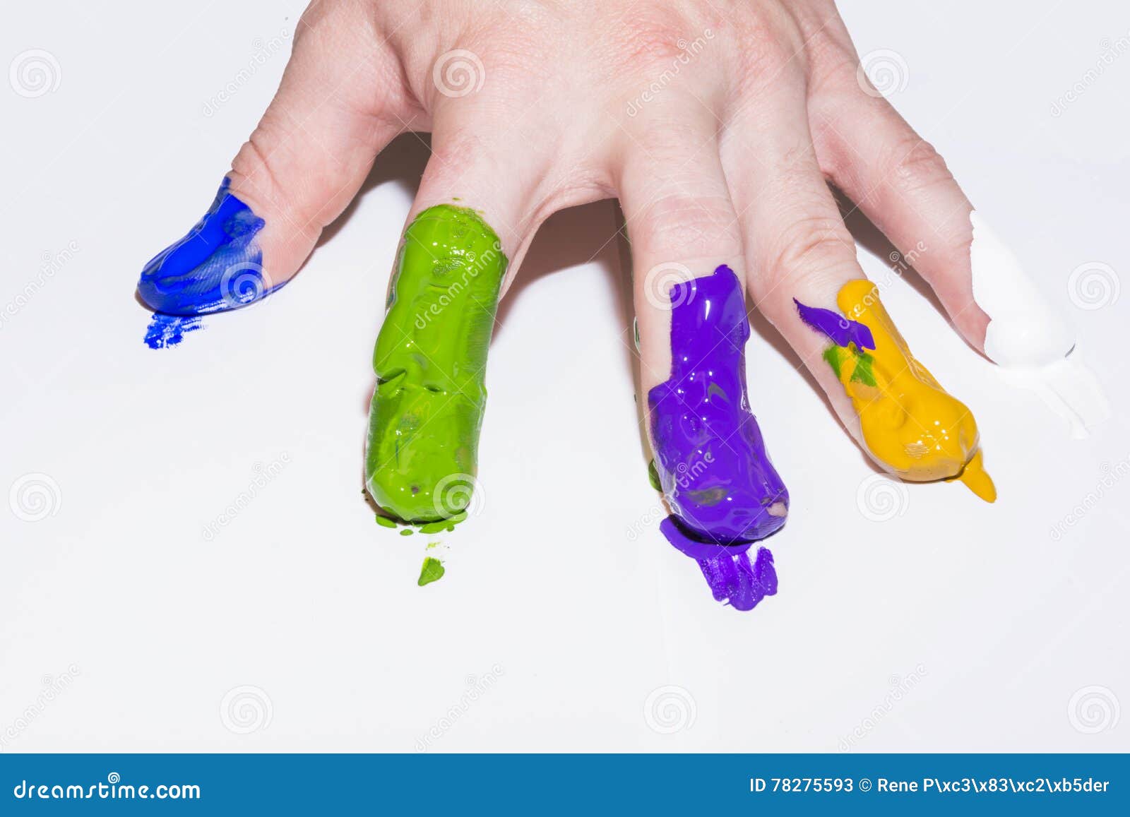Hand with Fingers Painted in Different Colors Stock Image Image of
