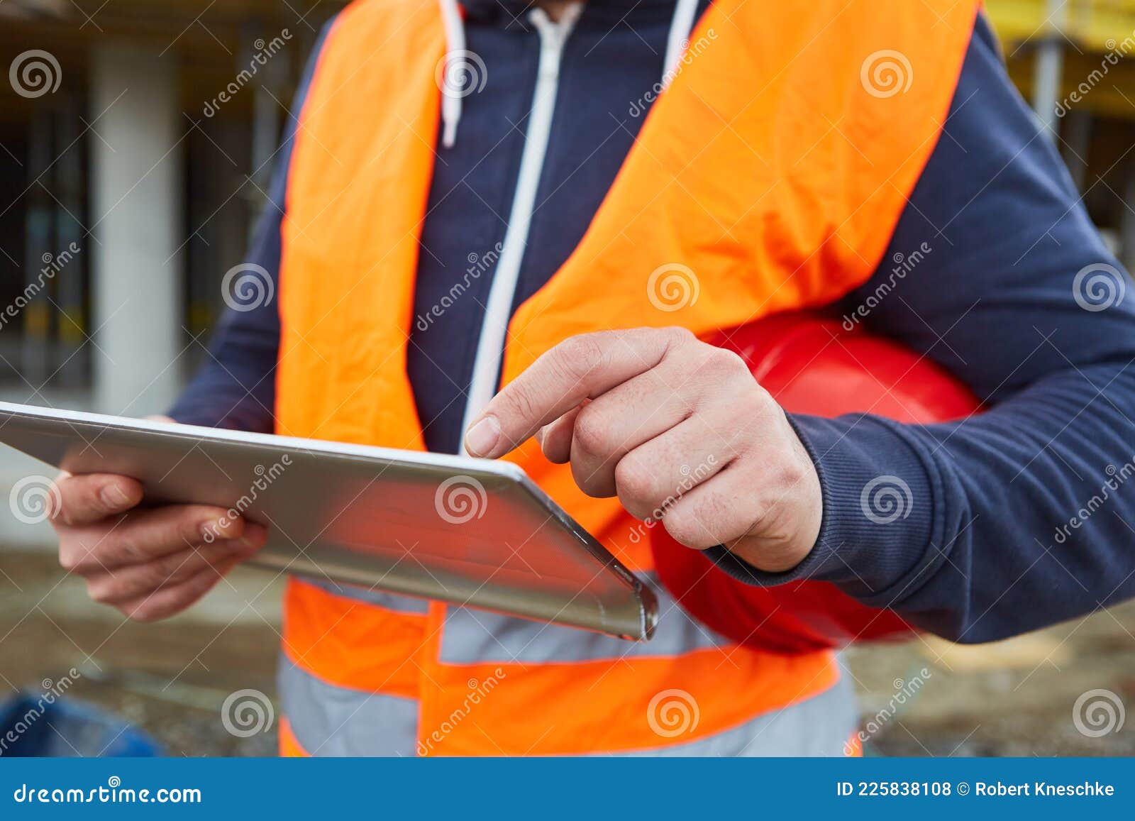 Hand of Foreman Operates Touch Screen on Computer Stock Photo Image