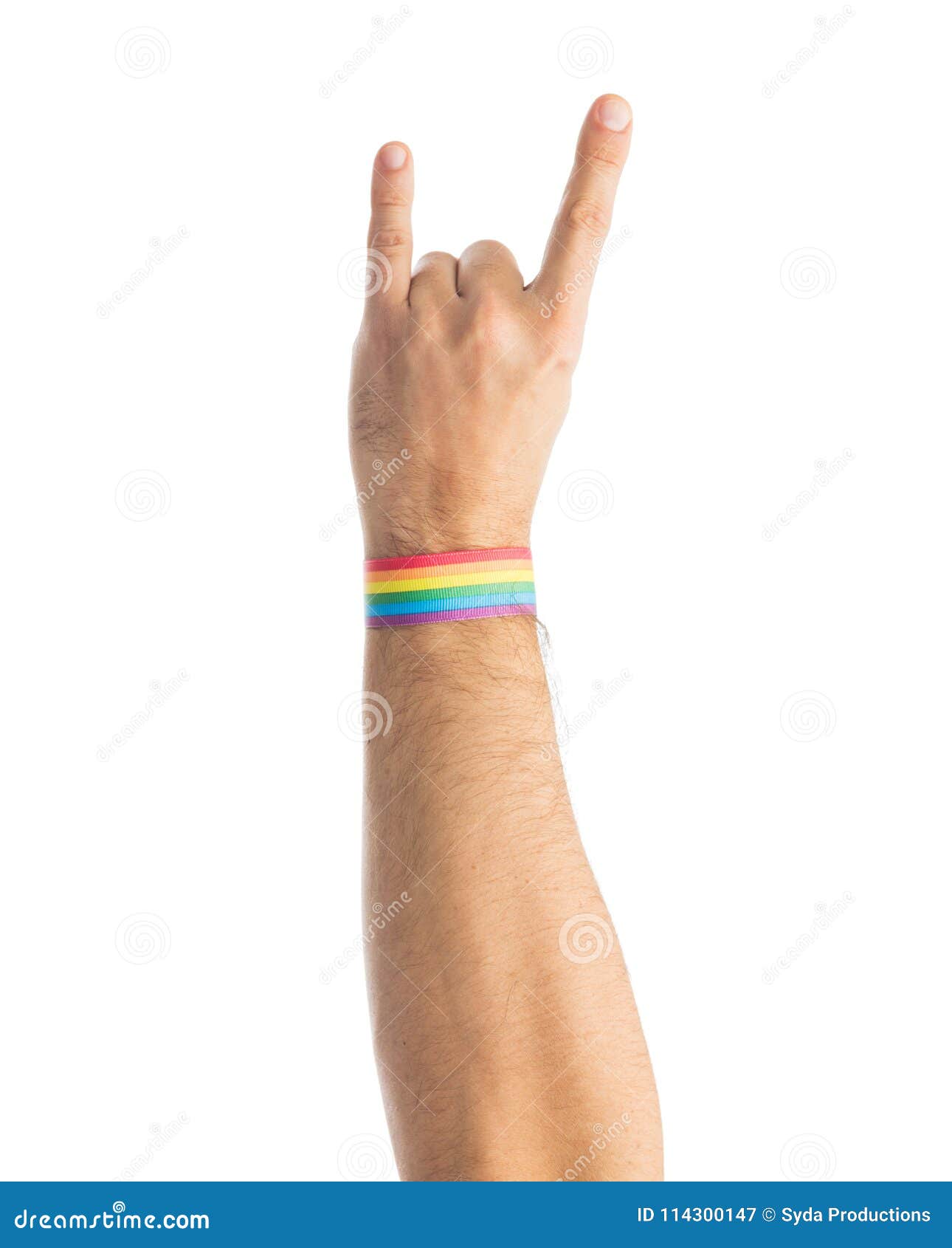 Hand With Gay Pride Rainbow Wristband Shows Rock Stock Image Image Of Awareness Samesex