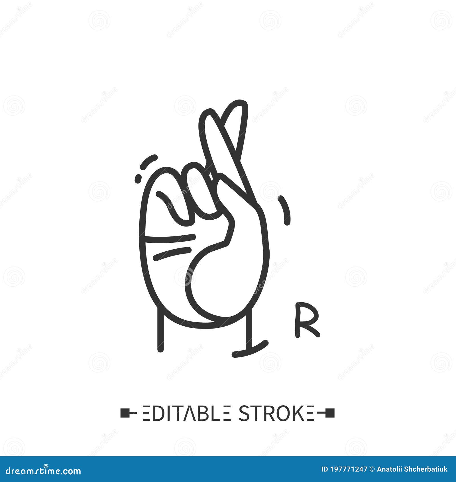 hand gesture showing r letter line icon. editable