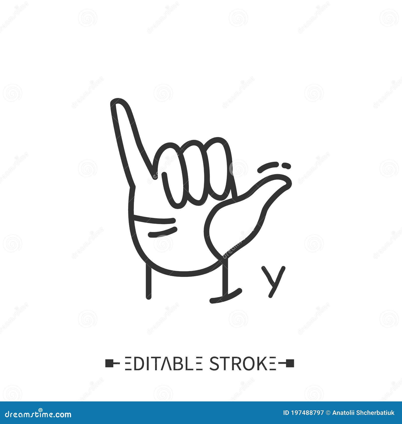 hand gesture showing y letter line icon. editable