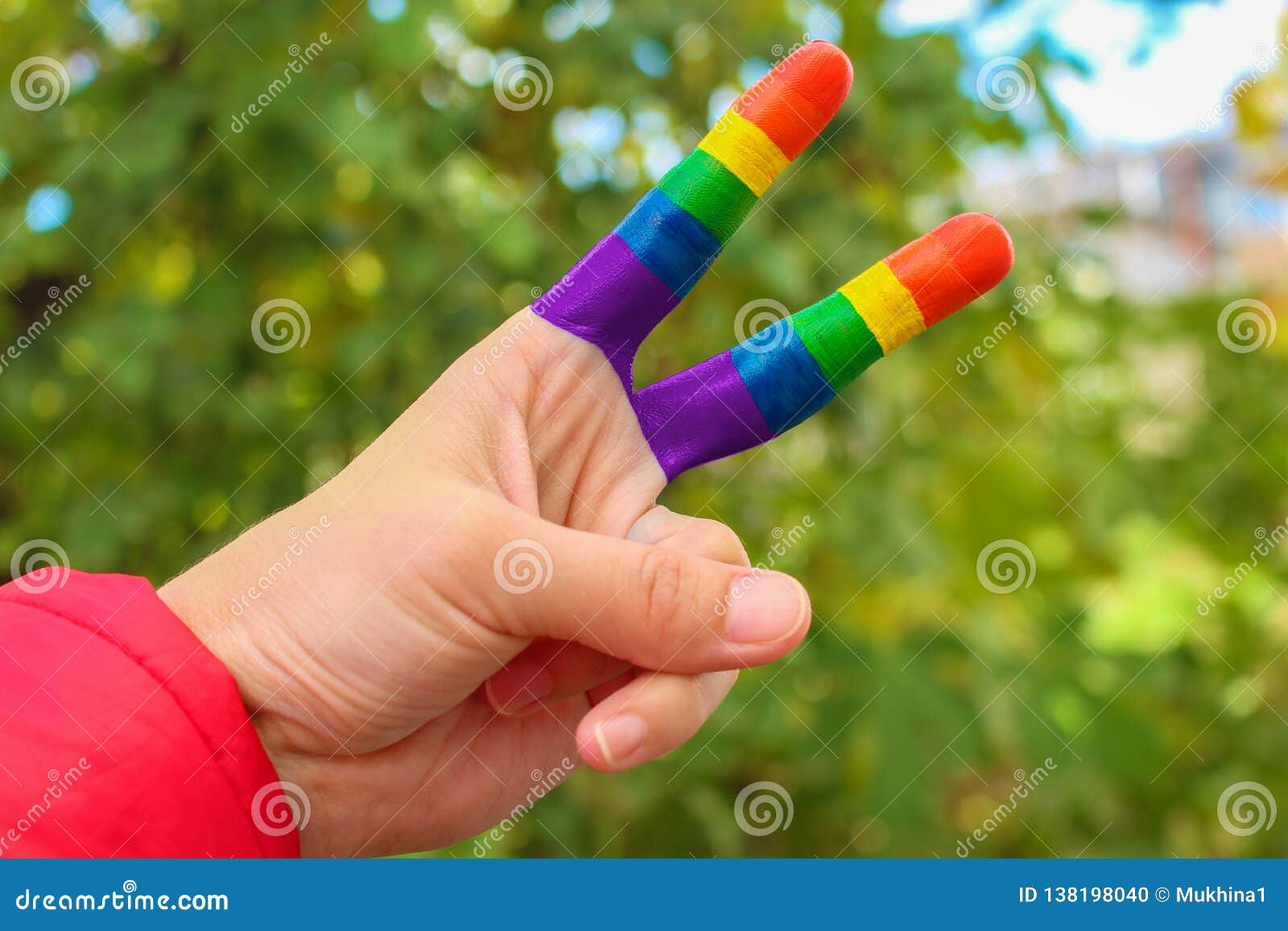Hand Gesture Victory with Gay Pride Rainbow Stock Photo Image of