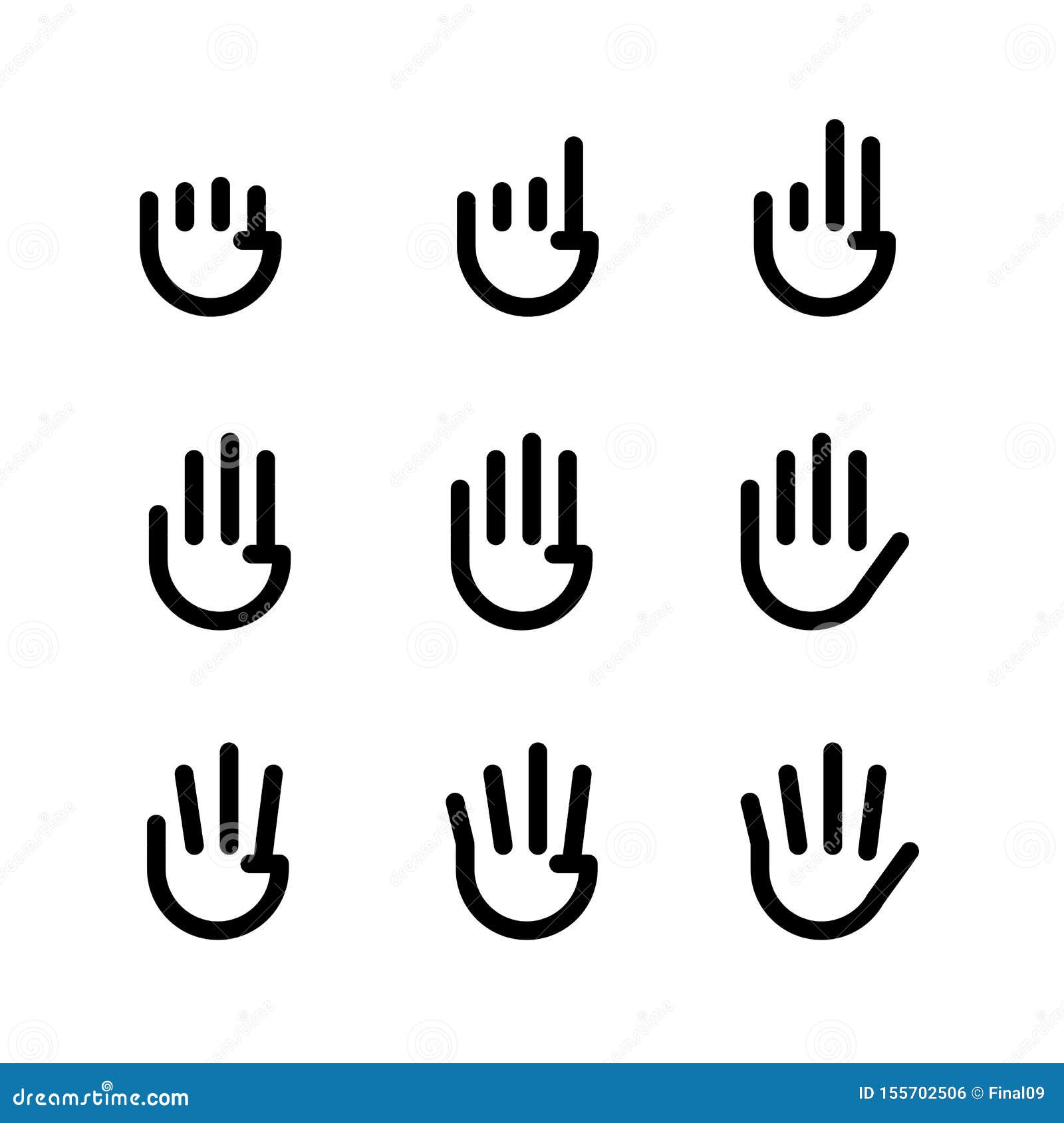 hand gestures. line icons set.